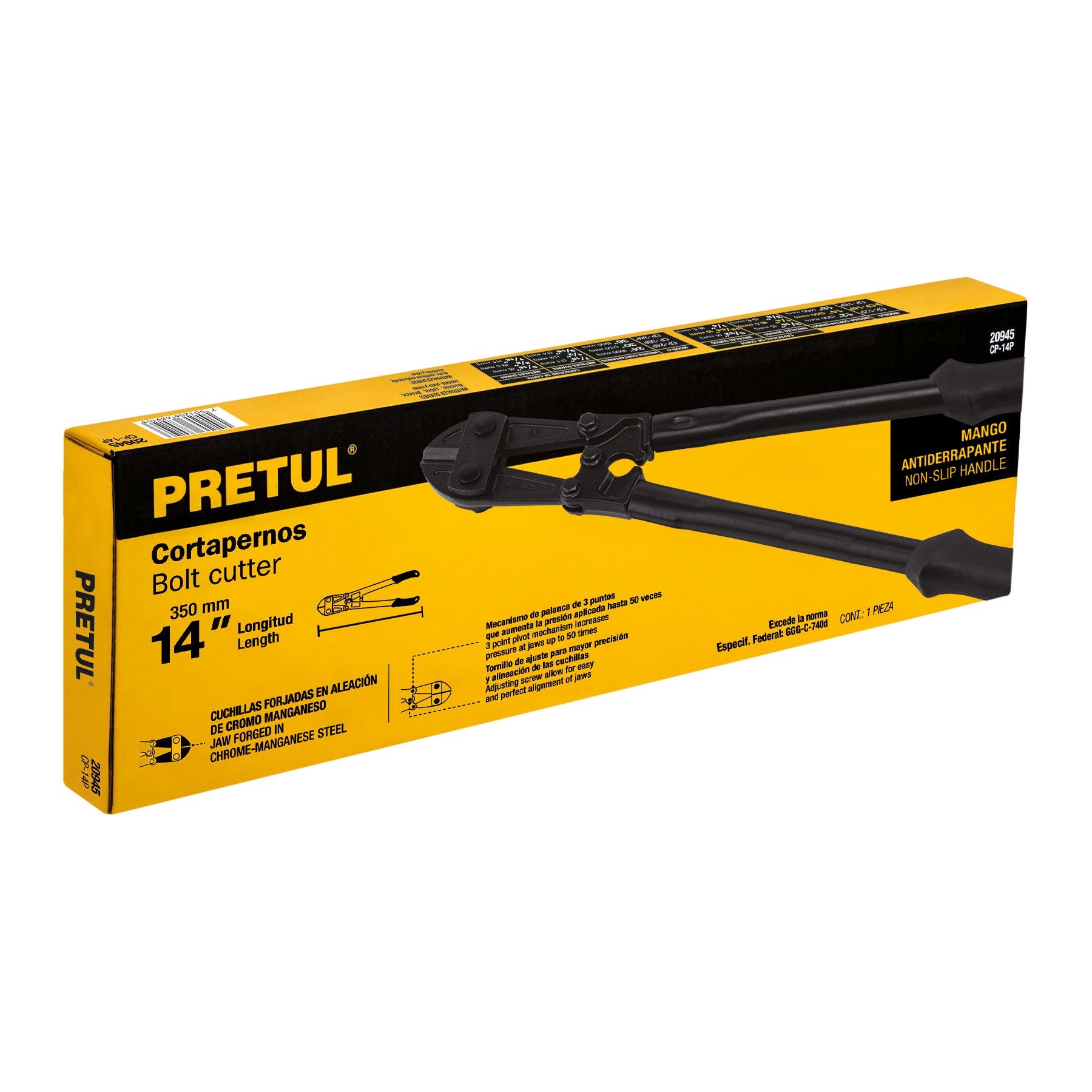 Cortapernos 14", mango tubular, PRETUL