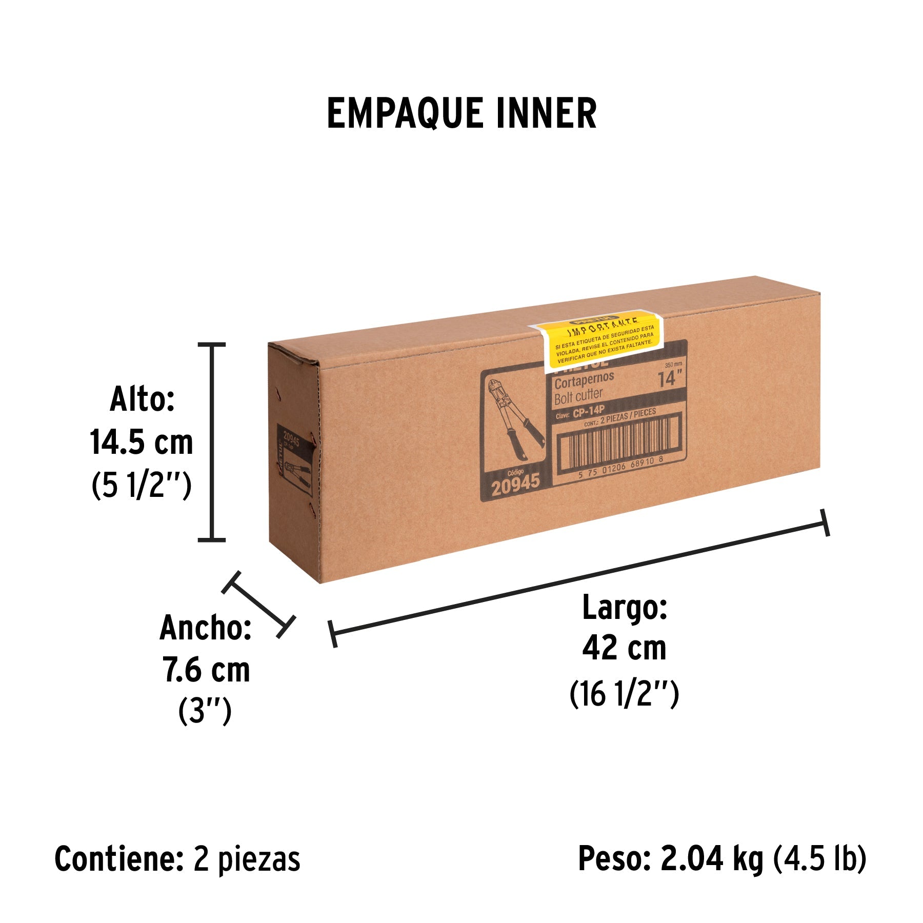 Cortapernos 14", mango tubular, PRETUL - Empaque