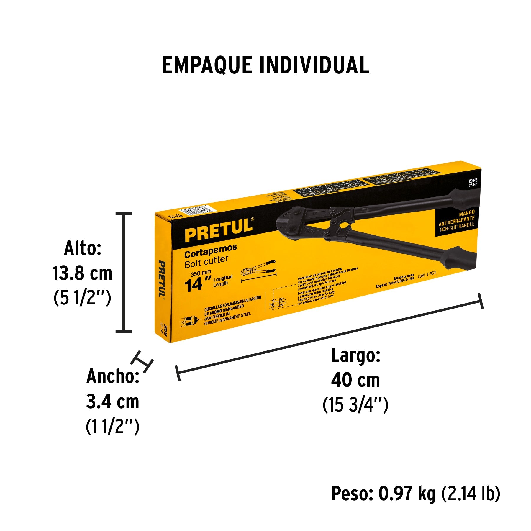 Cortapernos 14", mango tubular, PRETUL - Empaque