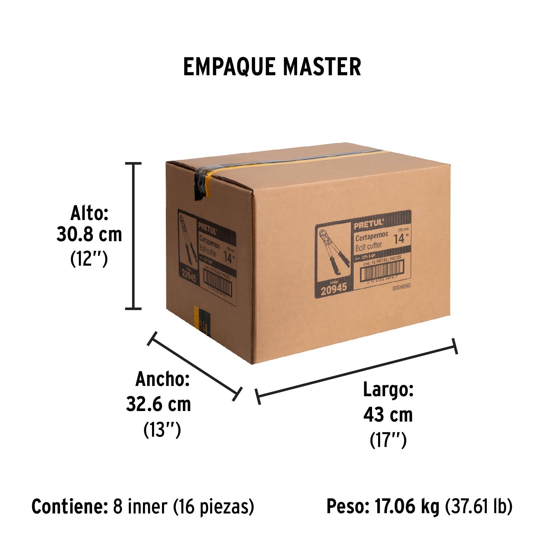 Cortapernos 14", mango tubular, PRETUL - Empaque