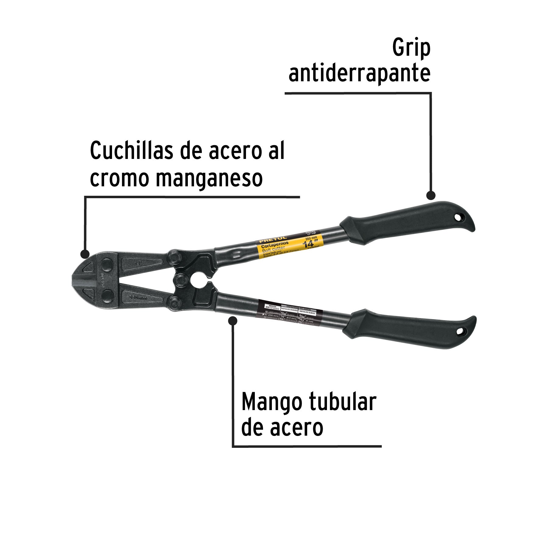 Cortapernos 14", mango tubular, PRETUL