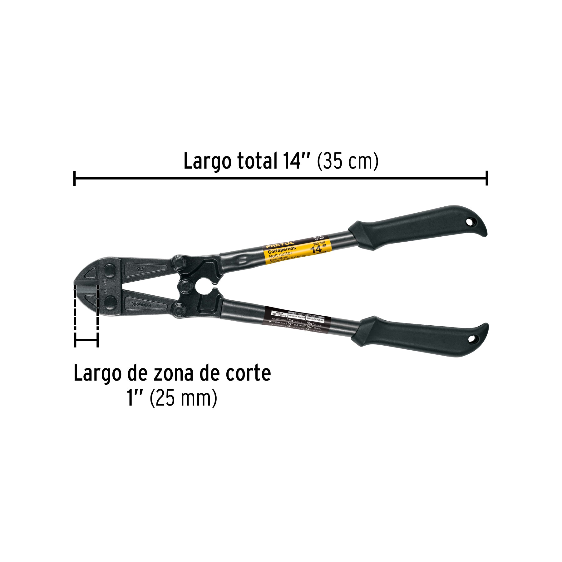 Cortapernos 14", mango tubular, PRETUL