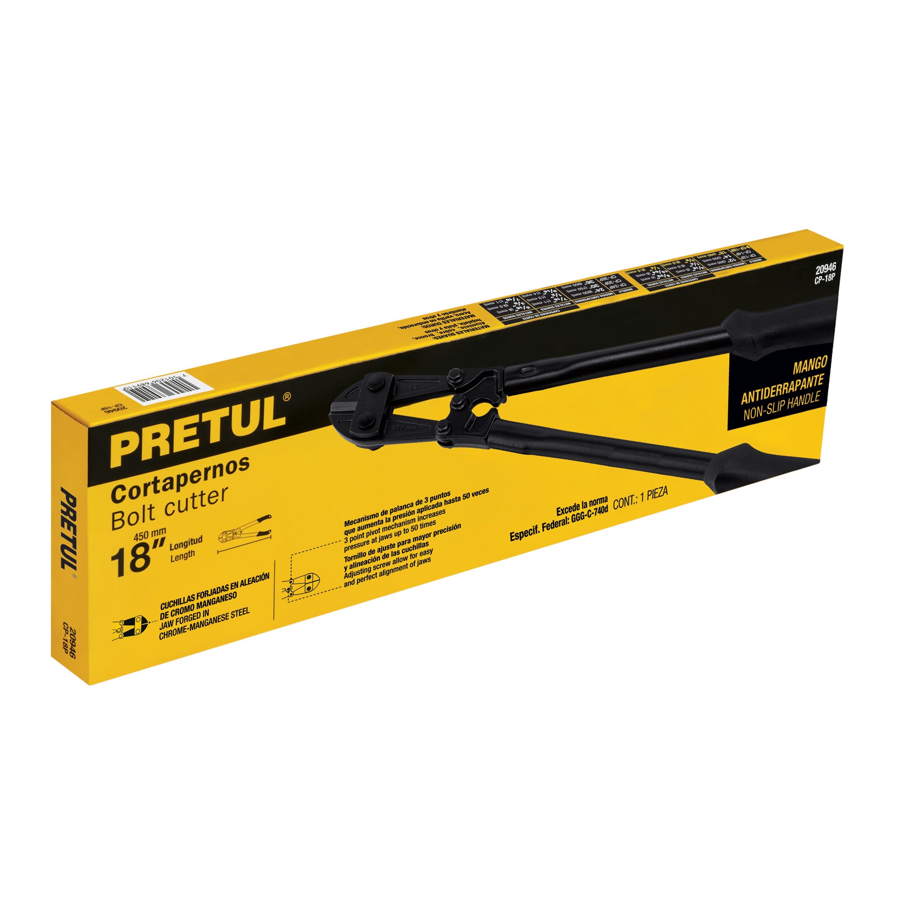 Cortapernos 18", mango tubular, PRETUL