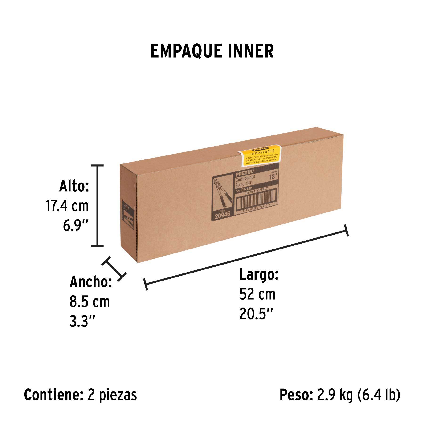 Cortapernos 18", mango tubular, PRETUL - Empaque