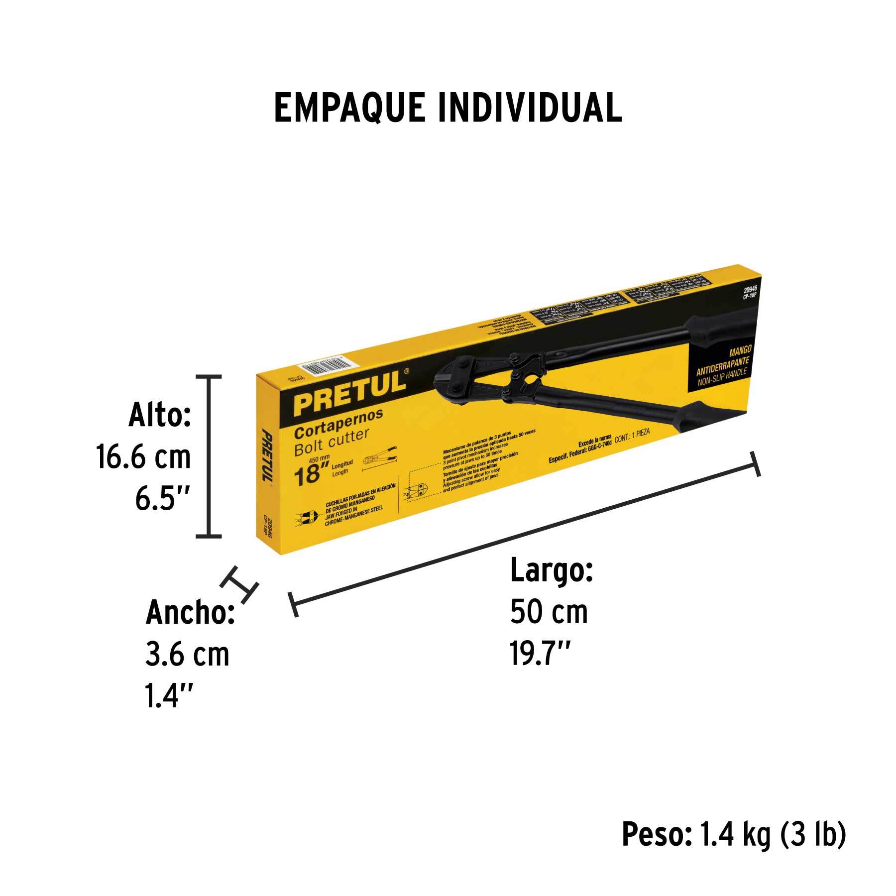 Cortapernos 18", mango tubular, PRETUL - Empaque