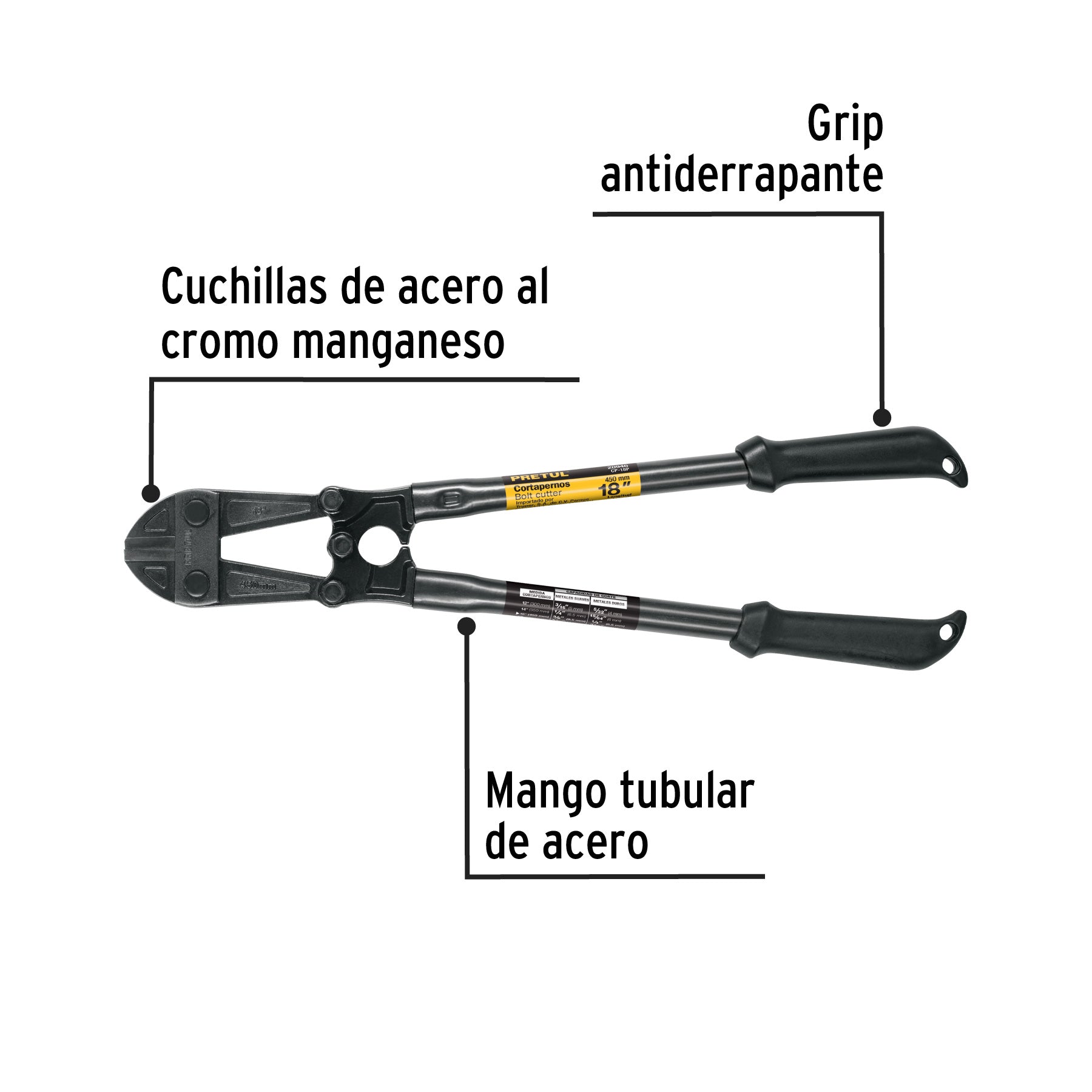 Cortapernos 18", mango tubular, PRETUL