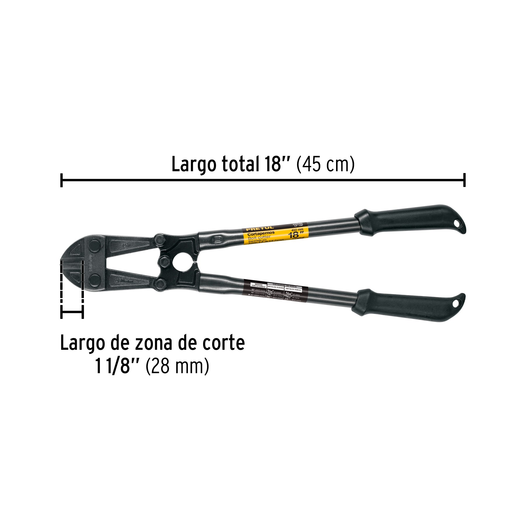 Cortapernos 18", mango tubular, PRETUL