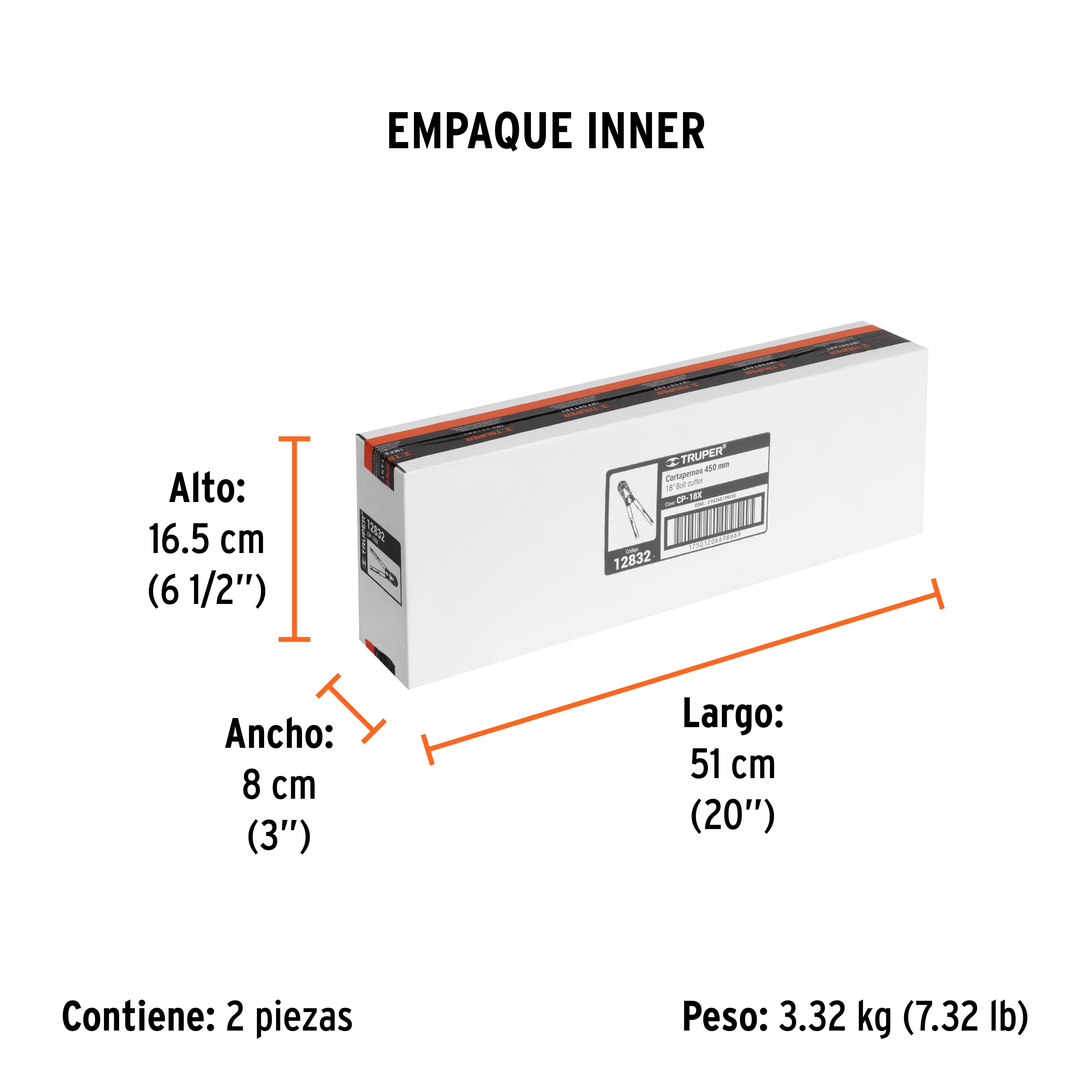 Cortapernos 18", profesional, TRUPER - Empaque