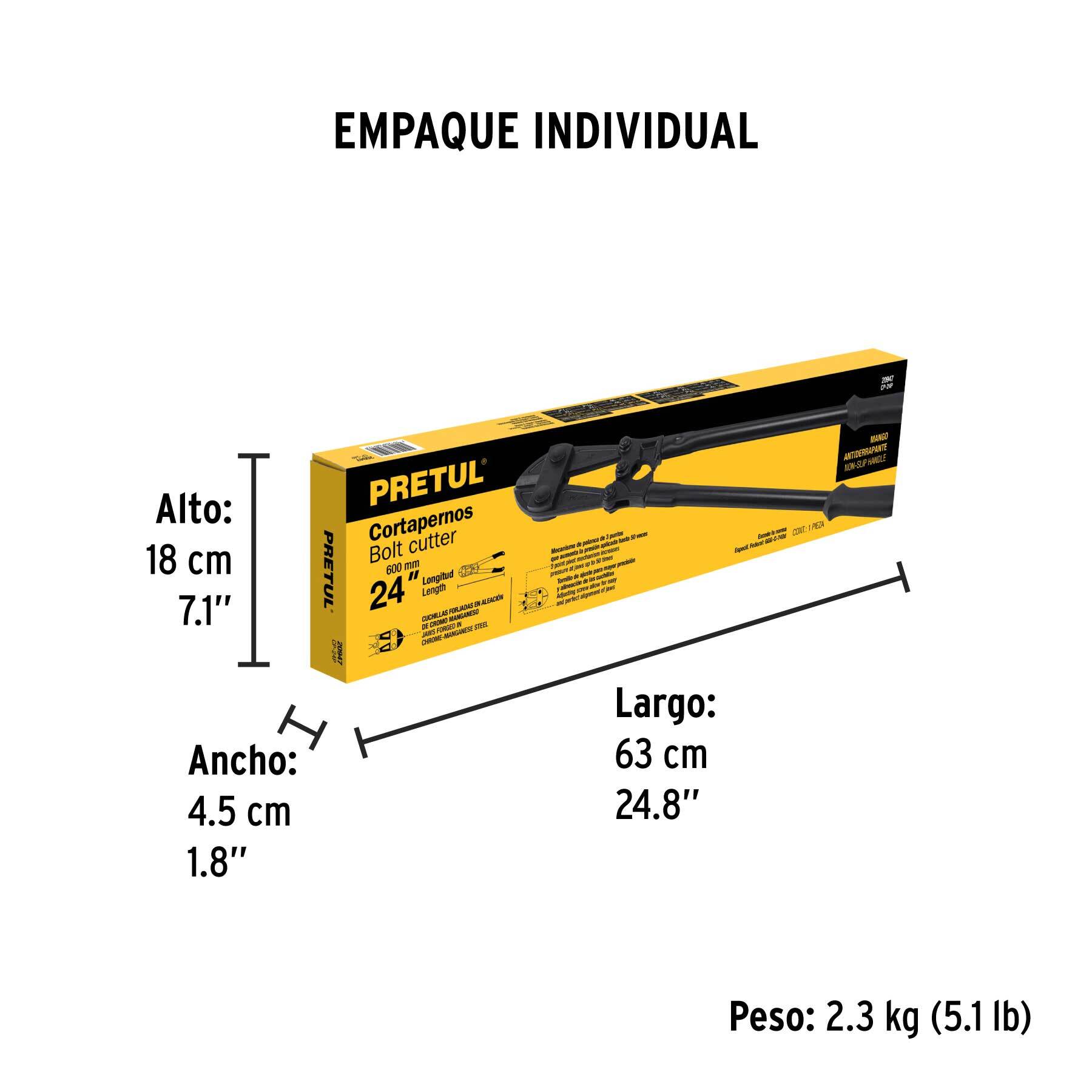 Cortapernos 24", mango tubular, PRETUL - Empaque