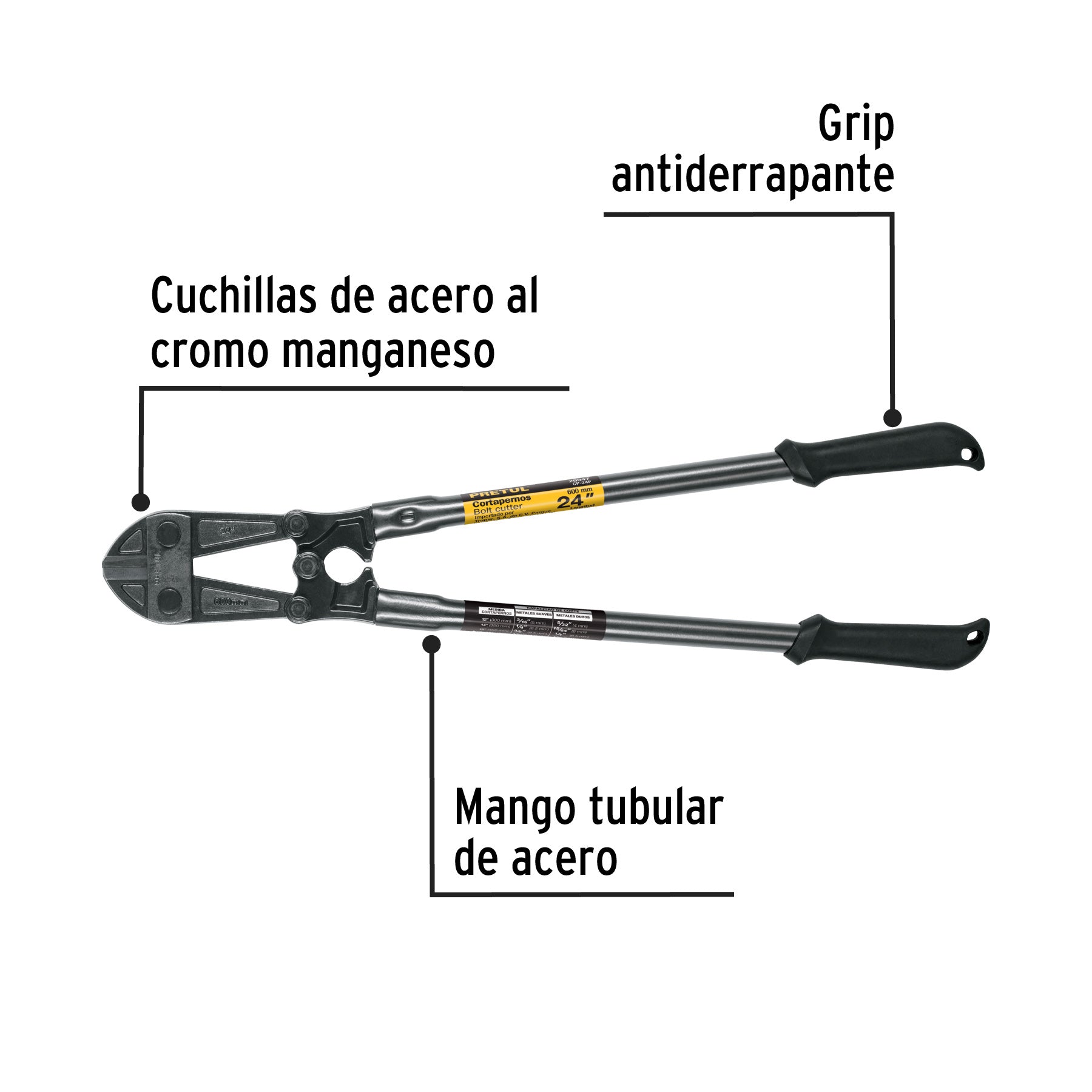 Cortapernos 24", mango tubular, PRETUL