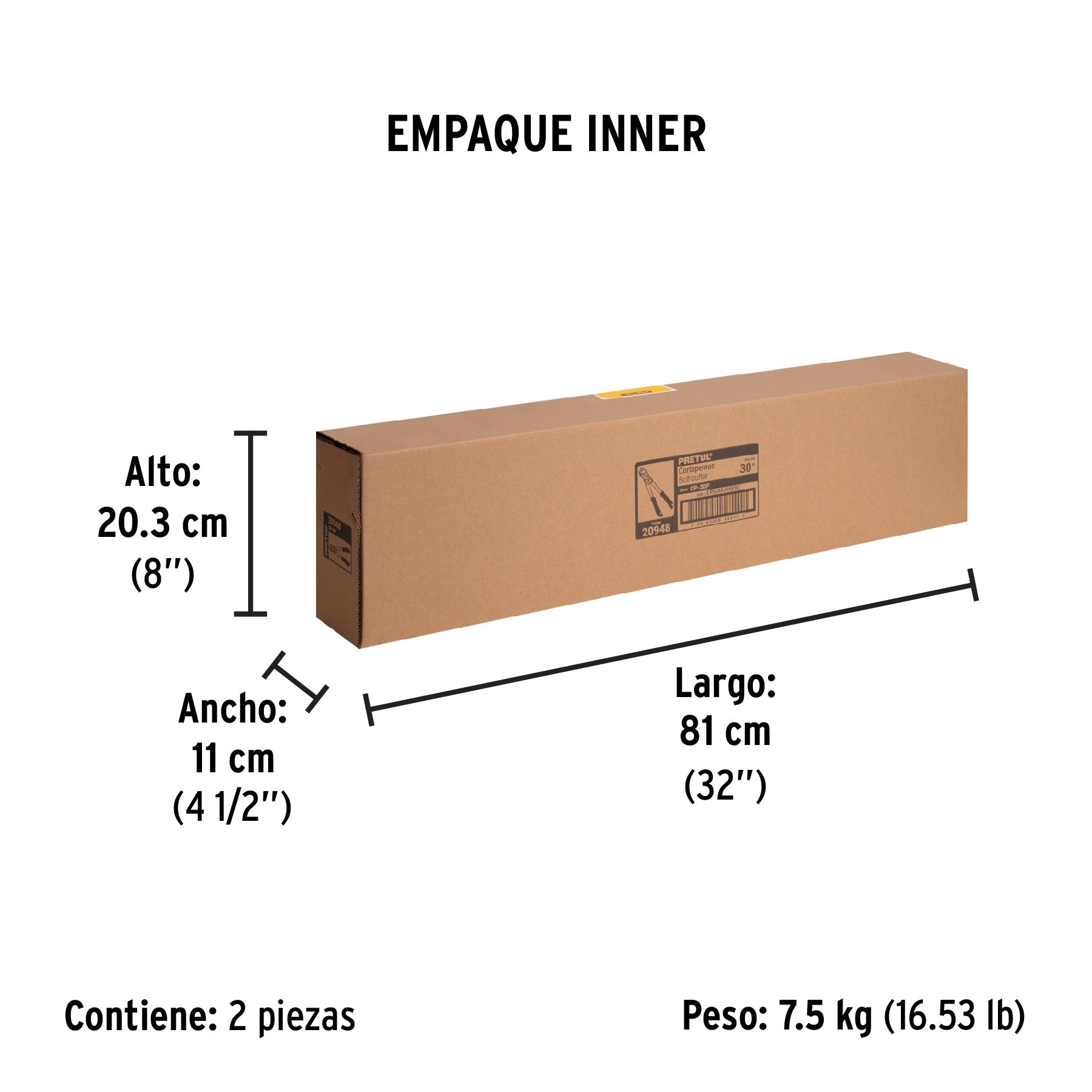 Cortapernos 30", mango tubular, PRETUL - Empaque