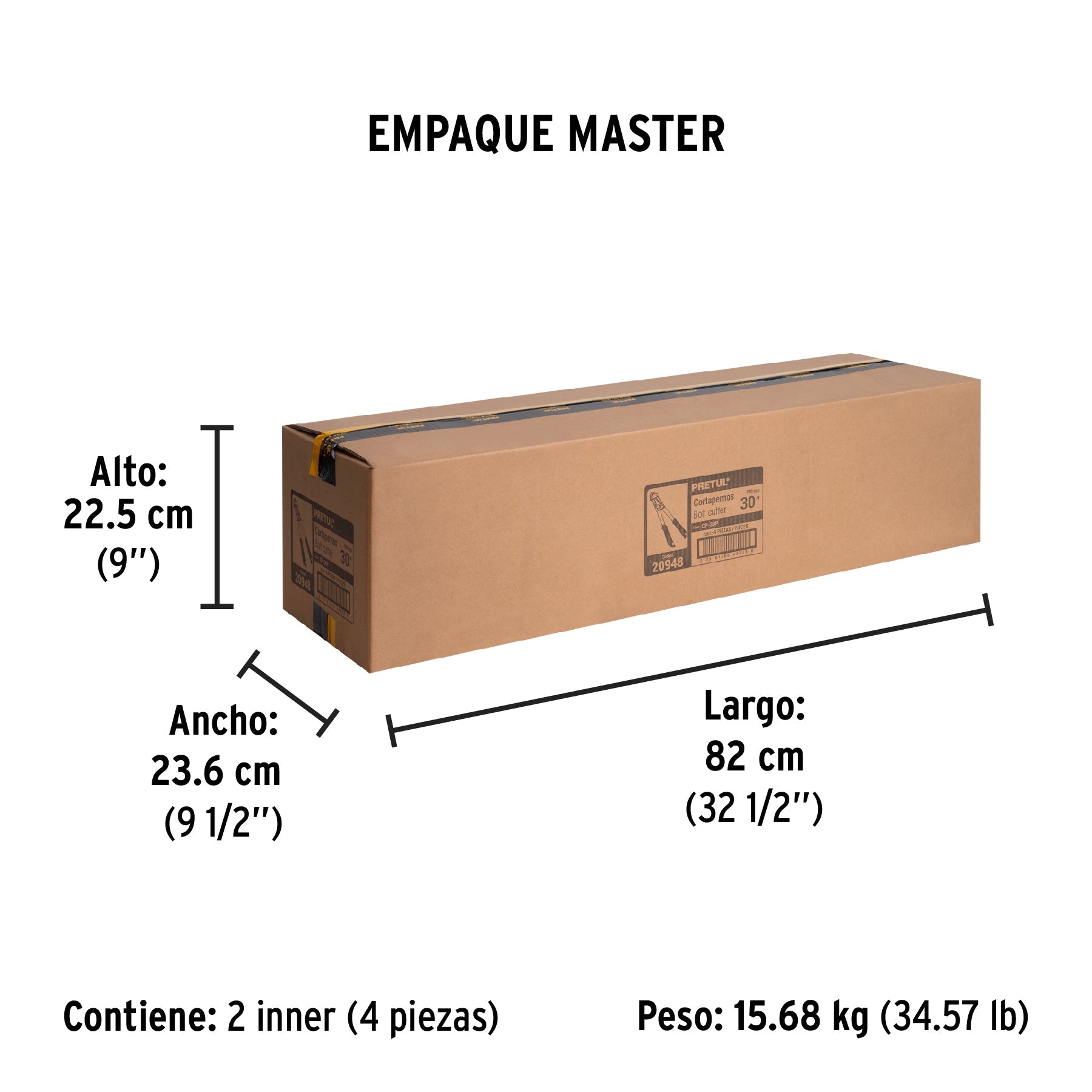 Cortapernos 30", mango tubular, PRETUL - Empaque
