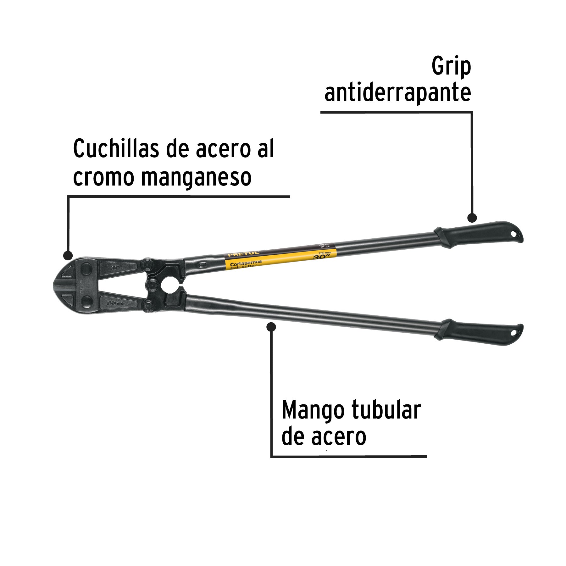 Cortapernos 30", mango tubular, PRETUL