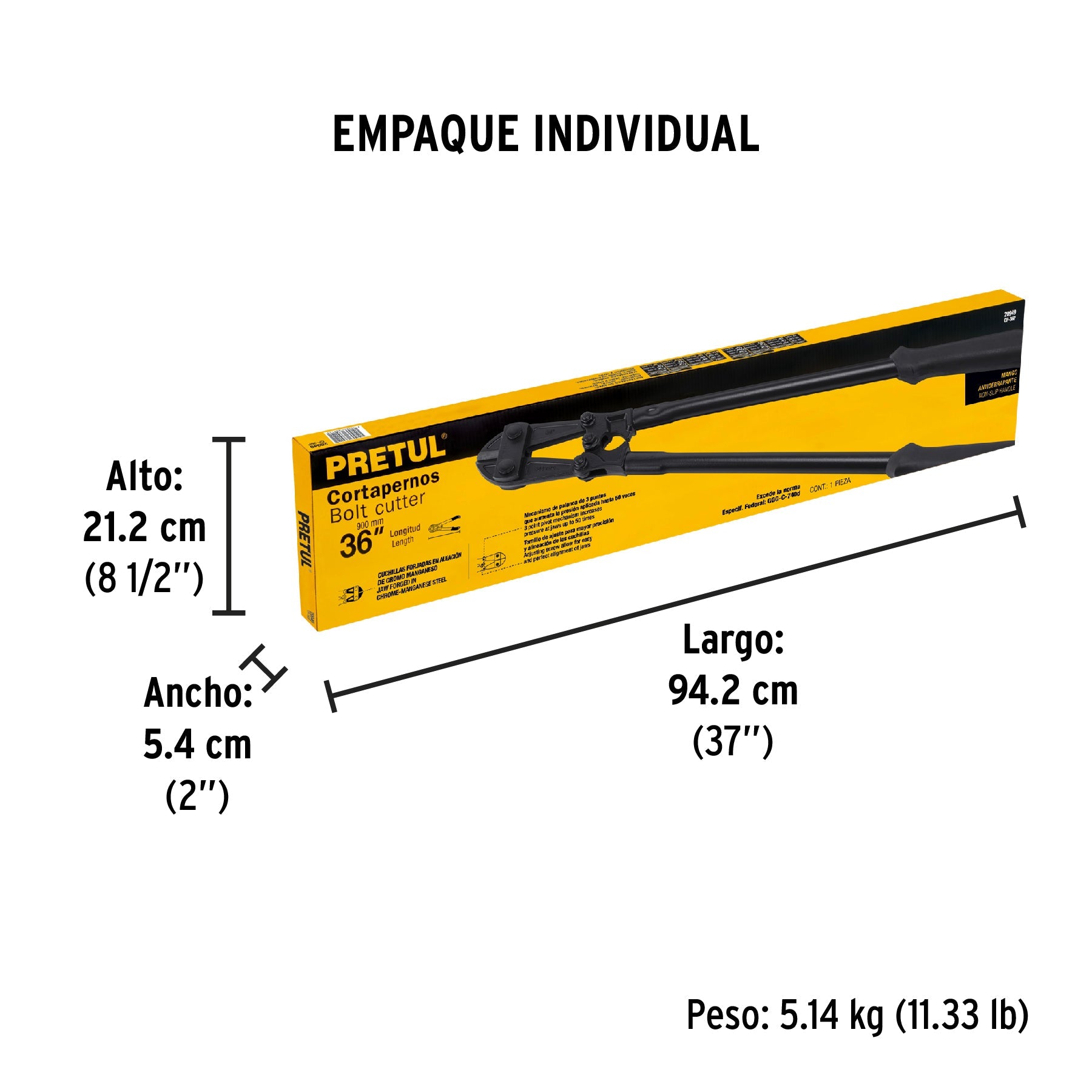 Cortapernos 36", mango tubular, PRETUL - Empaque