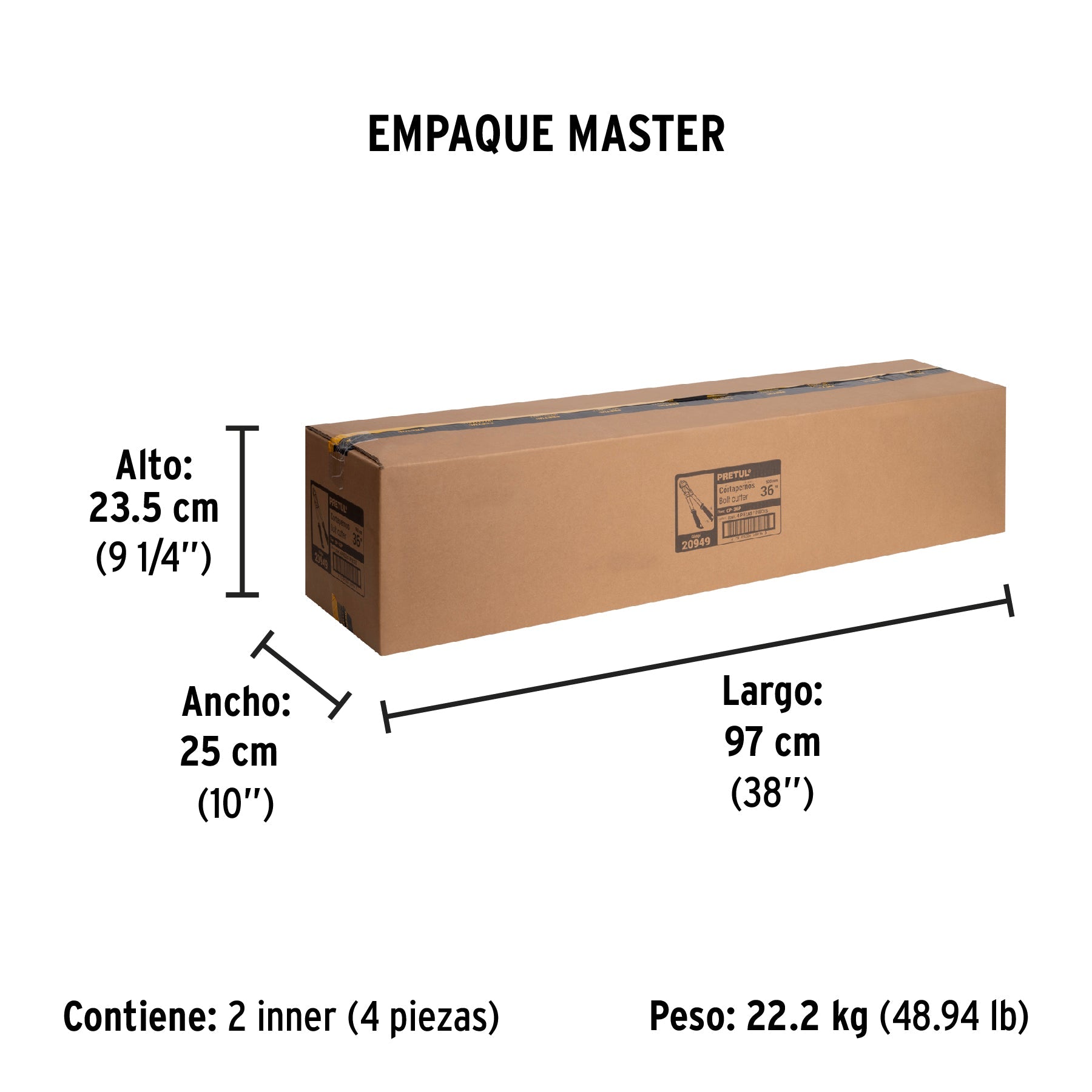 Cortapernos 36", mango tubular, PRETUL - Empaque