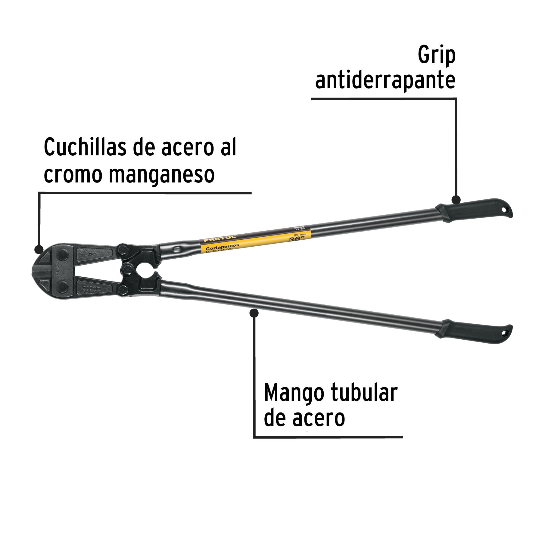 Cortapernos 36", mango tubular, PRETUL