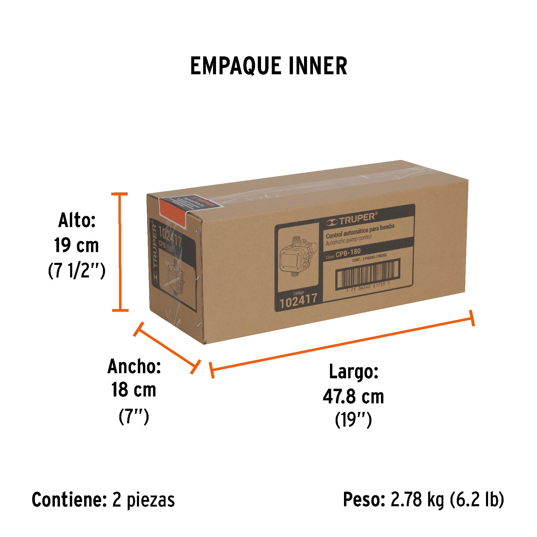 Control automático de presión de bombas para agua, 180° - Empaque