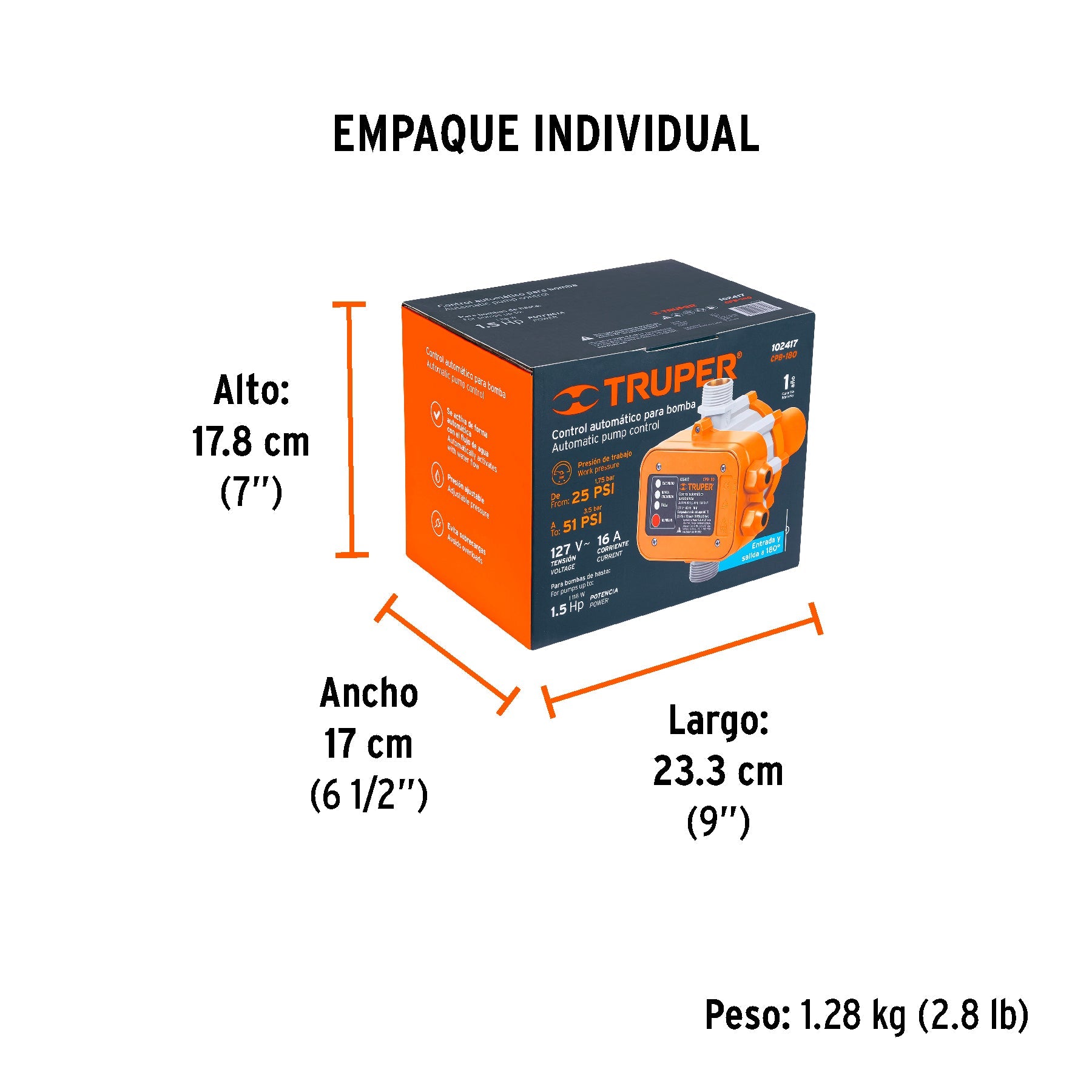 Control automático de presión de bombas para agua, 180° - Empaque