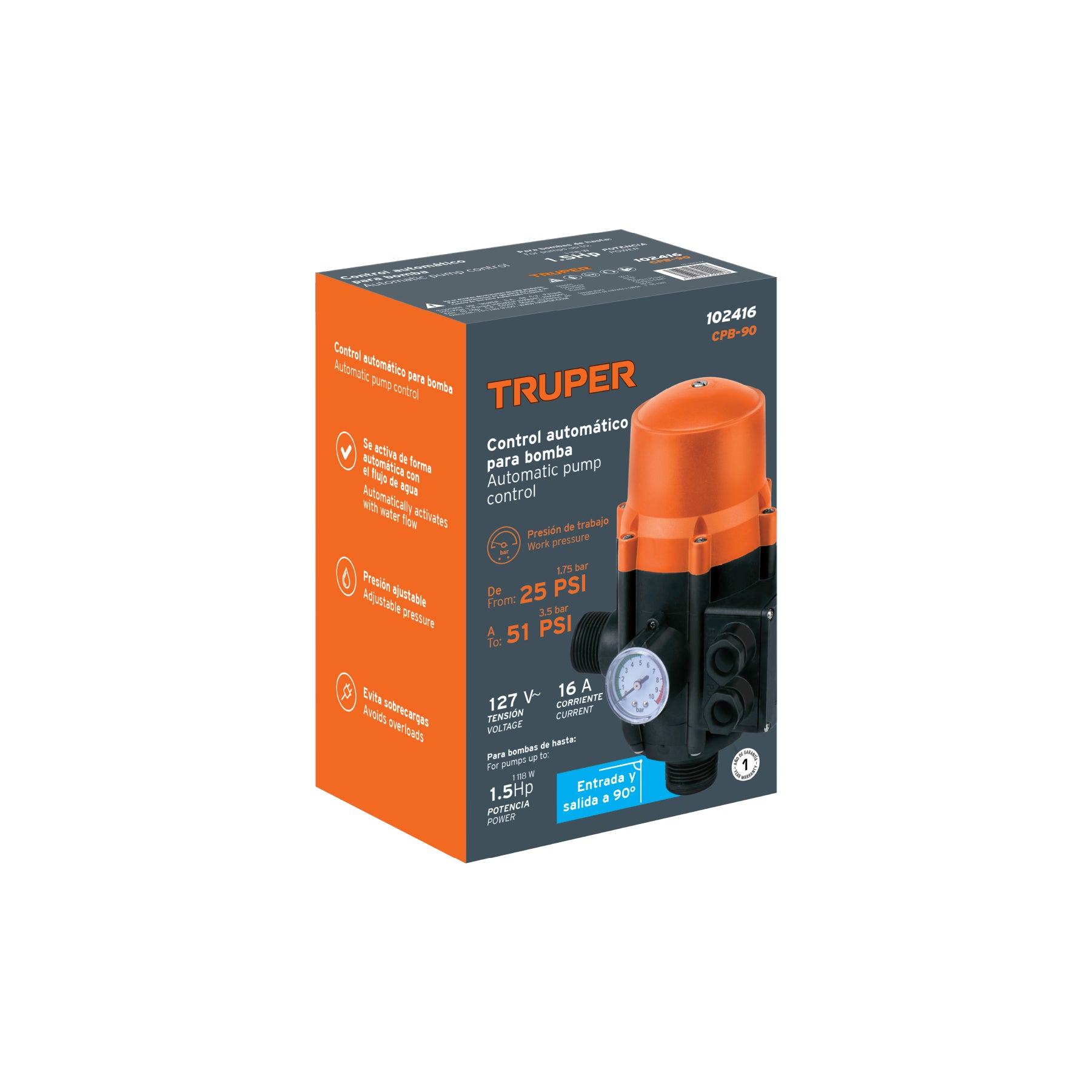 Control automático de presión de bombas para agua, 90°