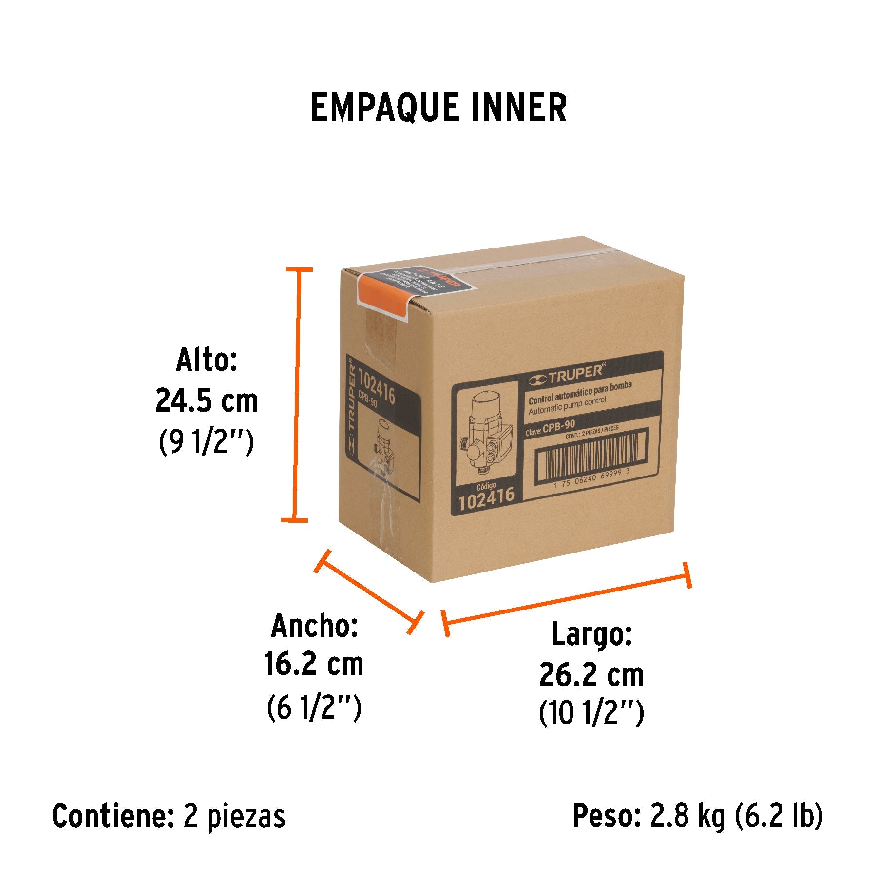 Control automático de presión de bombas para agua, 90° - Empaque
