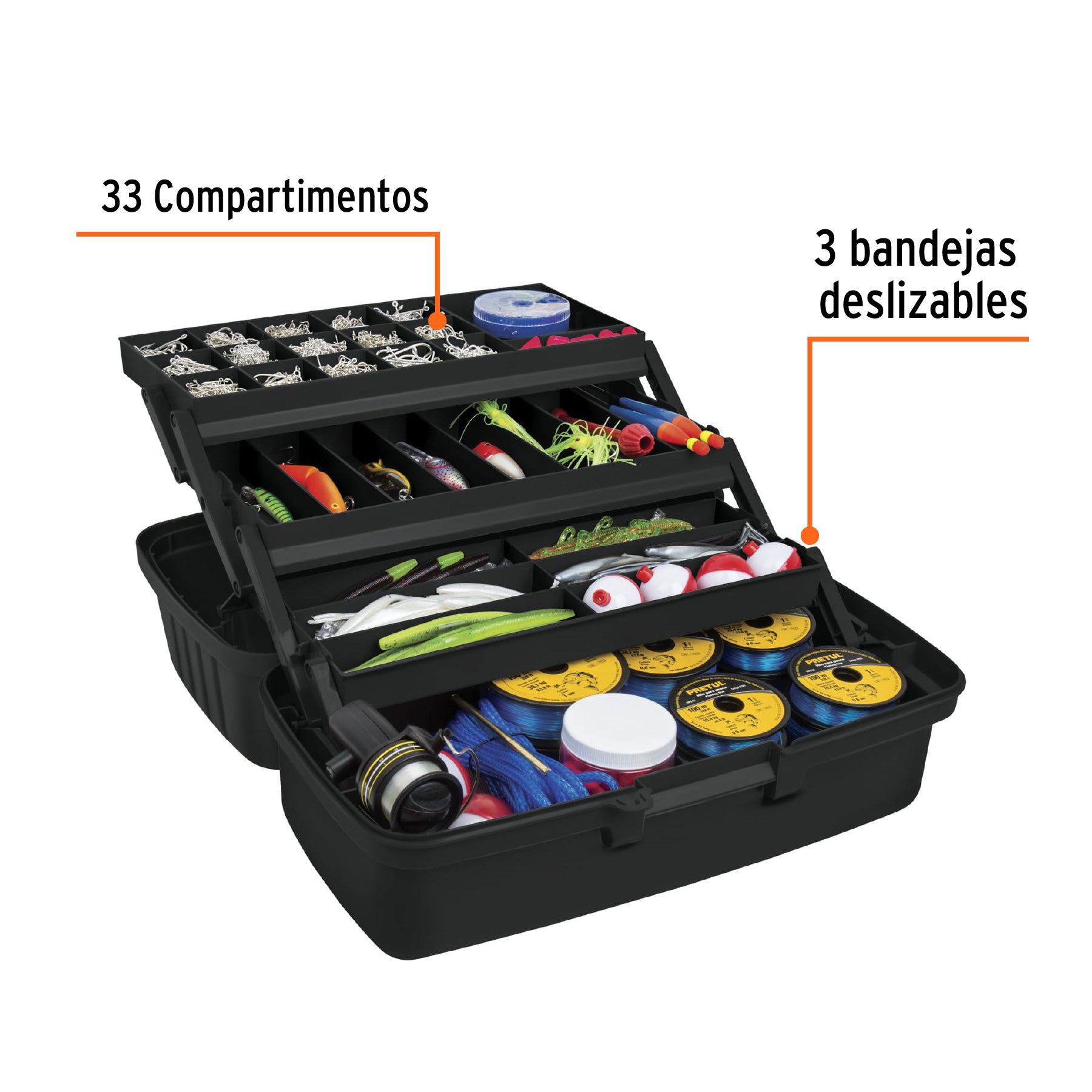 Caja para pesca de 16" con 3 bandejas deslizables, TRUPER