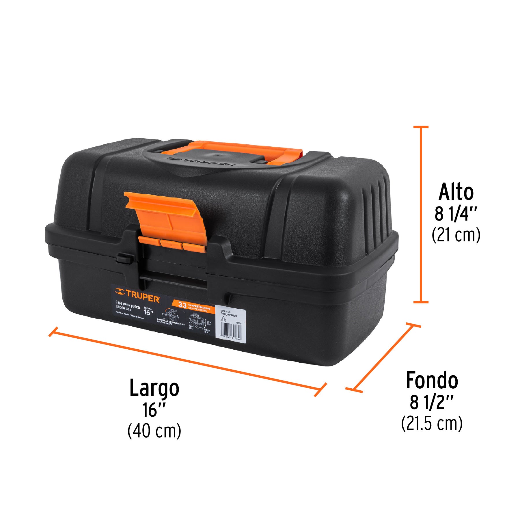 Caja para pesca de 16" con 3 bandejas deslizables, TRUPER
