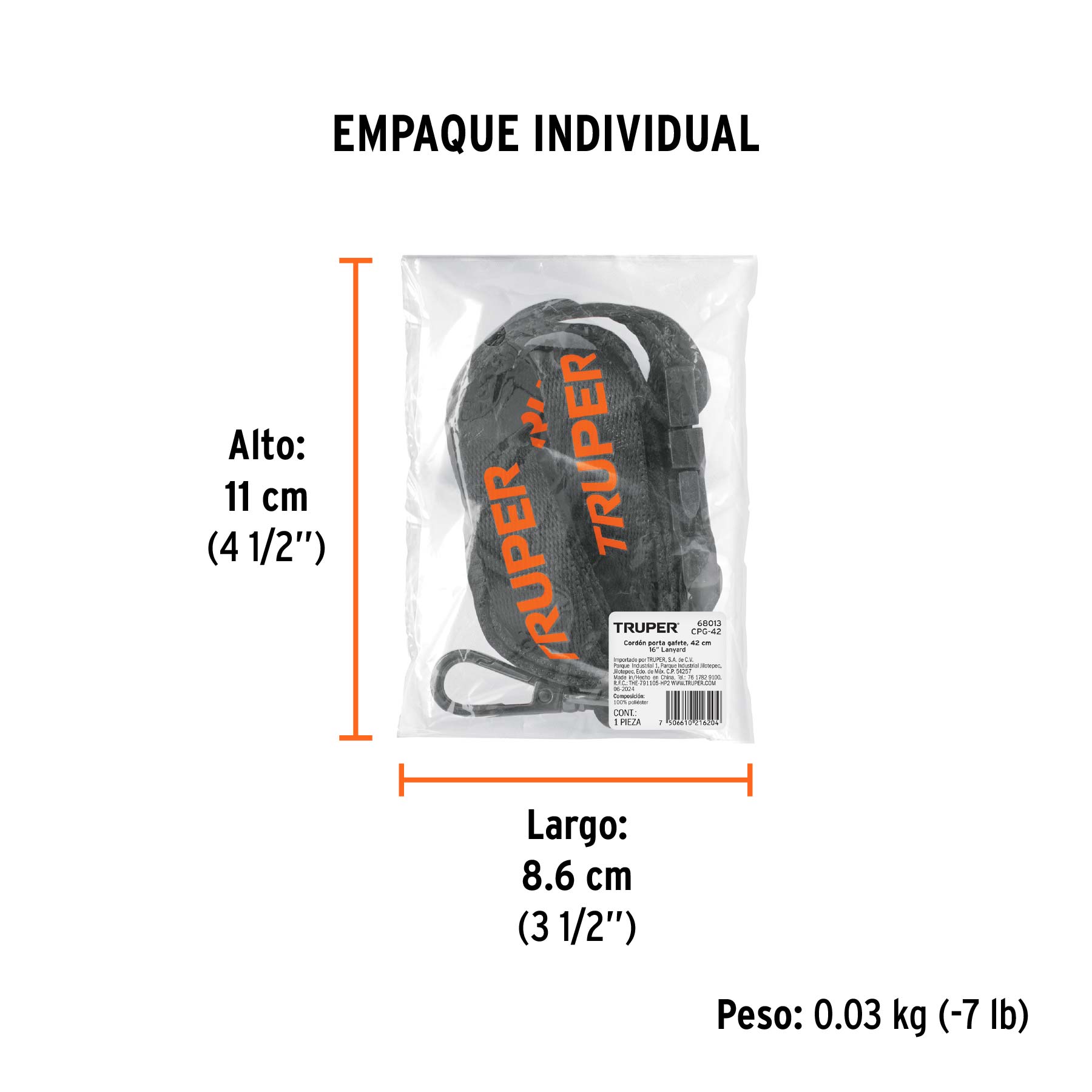 Cordón porta gafete o credencial de 42 cm, TRUPER - Empaque