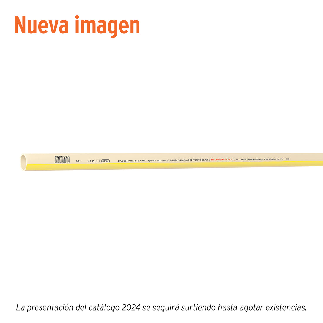 Tubo de 1/2" CPVC hidráulico RD 13.5, 3m, 0.3kg, FOSET