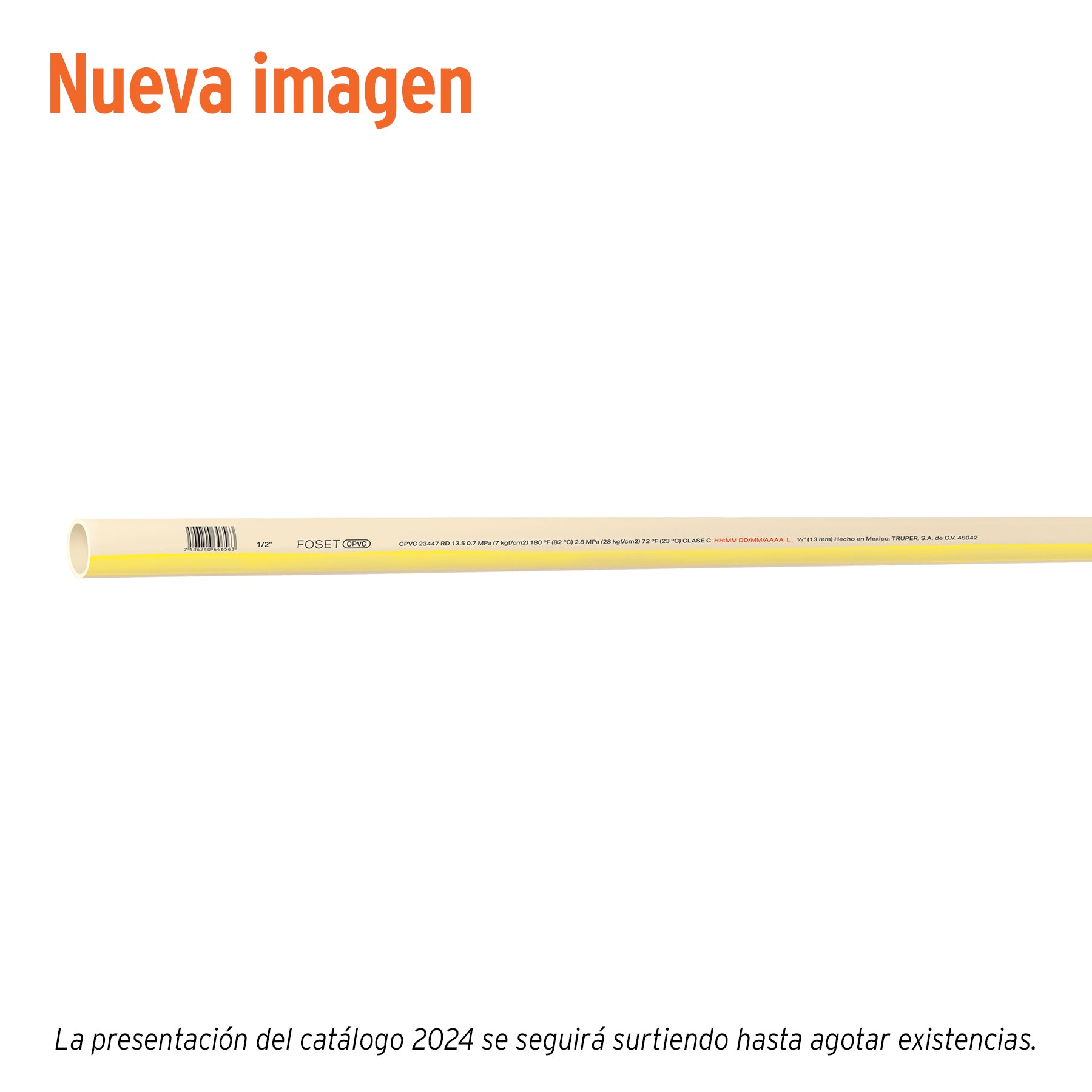 Tubo de 1/2" CPVC hidráulico RD 13.5, 3m, 0.3kg, FOSET