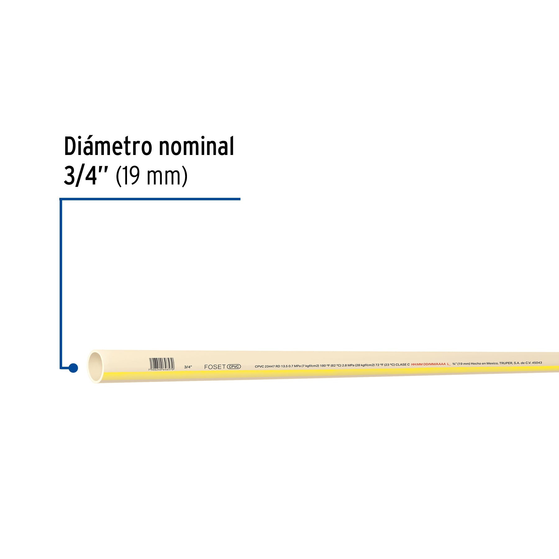 Tubo de 3/4" CPVC hidráulico RD 13.5, 3m, 0.5kg, FOSET