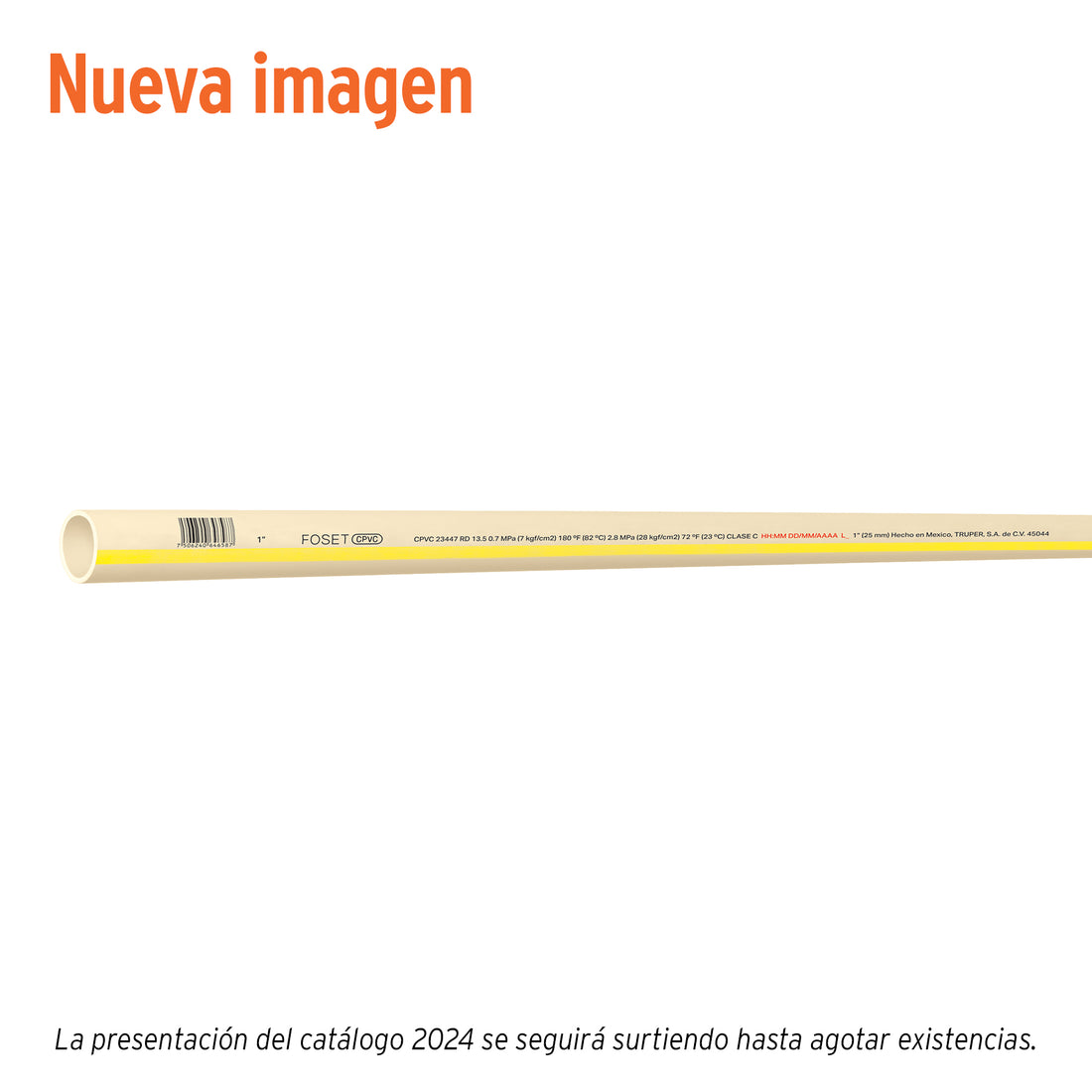 Tubo de 1" CPVC hidráulico RD 13.5, 1", 3m, 0.8kg, FOSET