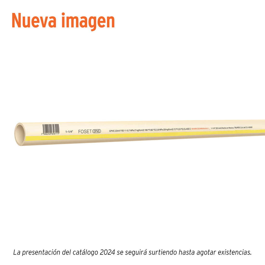Tubo de 1-1/4" CPVC hidráulico RD 11, 3m, 1.5kg, FOSET