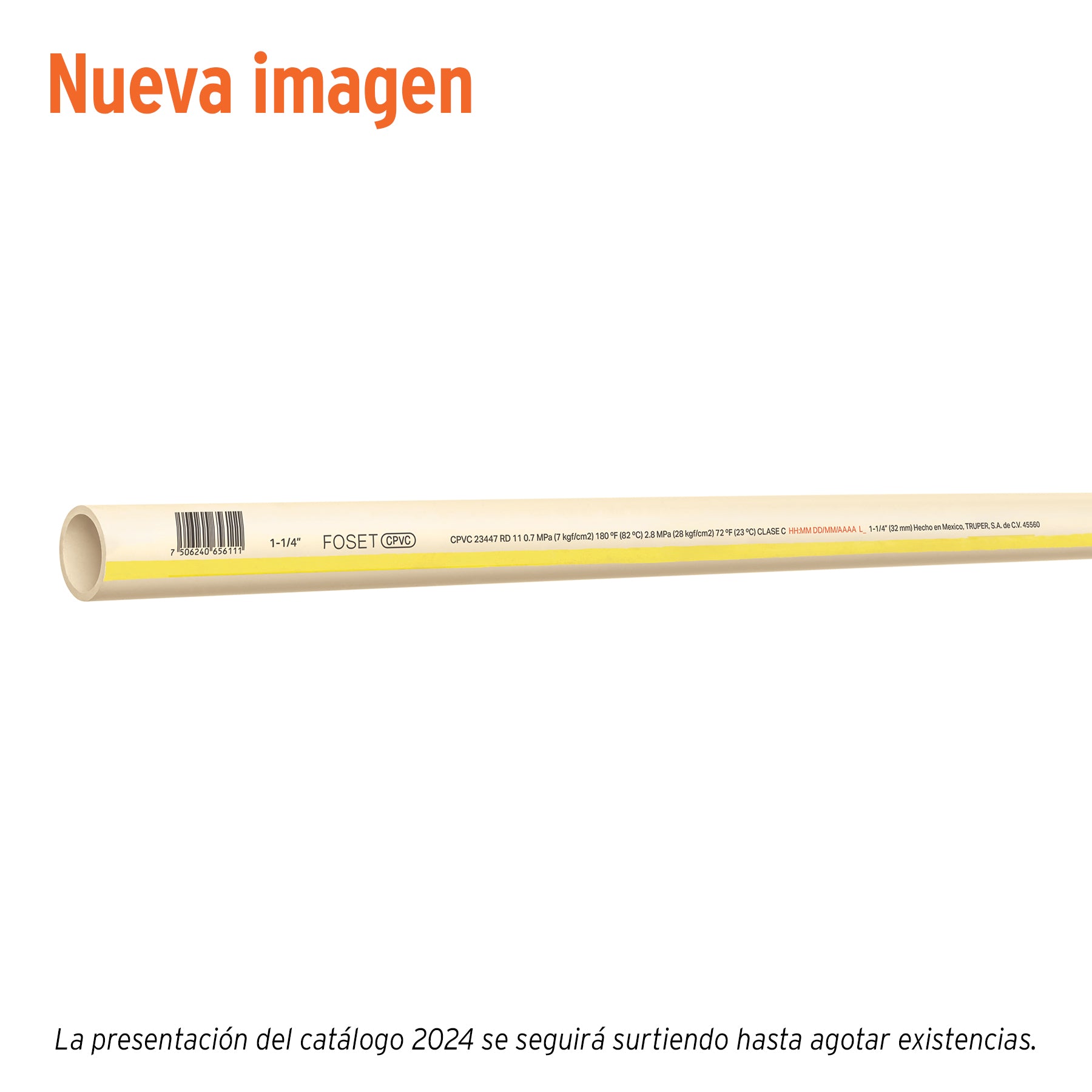 Tubo de 1-1/4" CPVC hidráulico RD 11, 3m, 1.5kg, FOSET