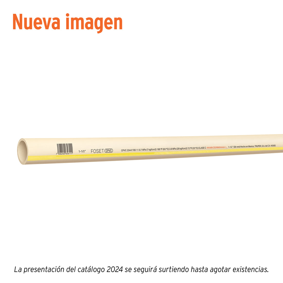 Tubo de 1-1/2" CPVC hidráulico RD 11, 3m, 2.1kg, FOSET