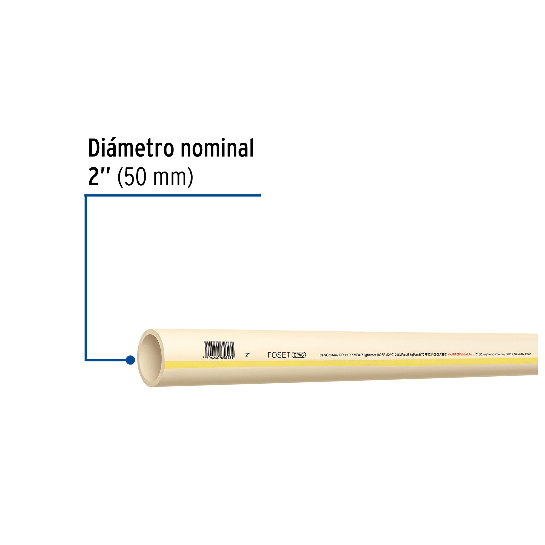 Tubo de 2" CPVC hidráulico RD 11, 3m, 3.5kg, FOSET
