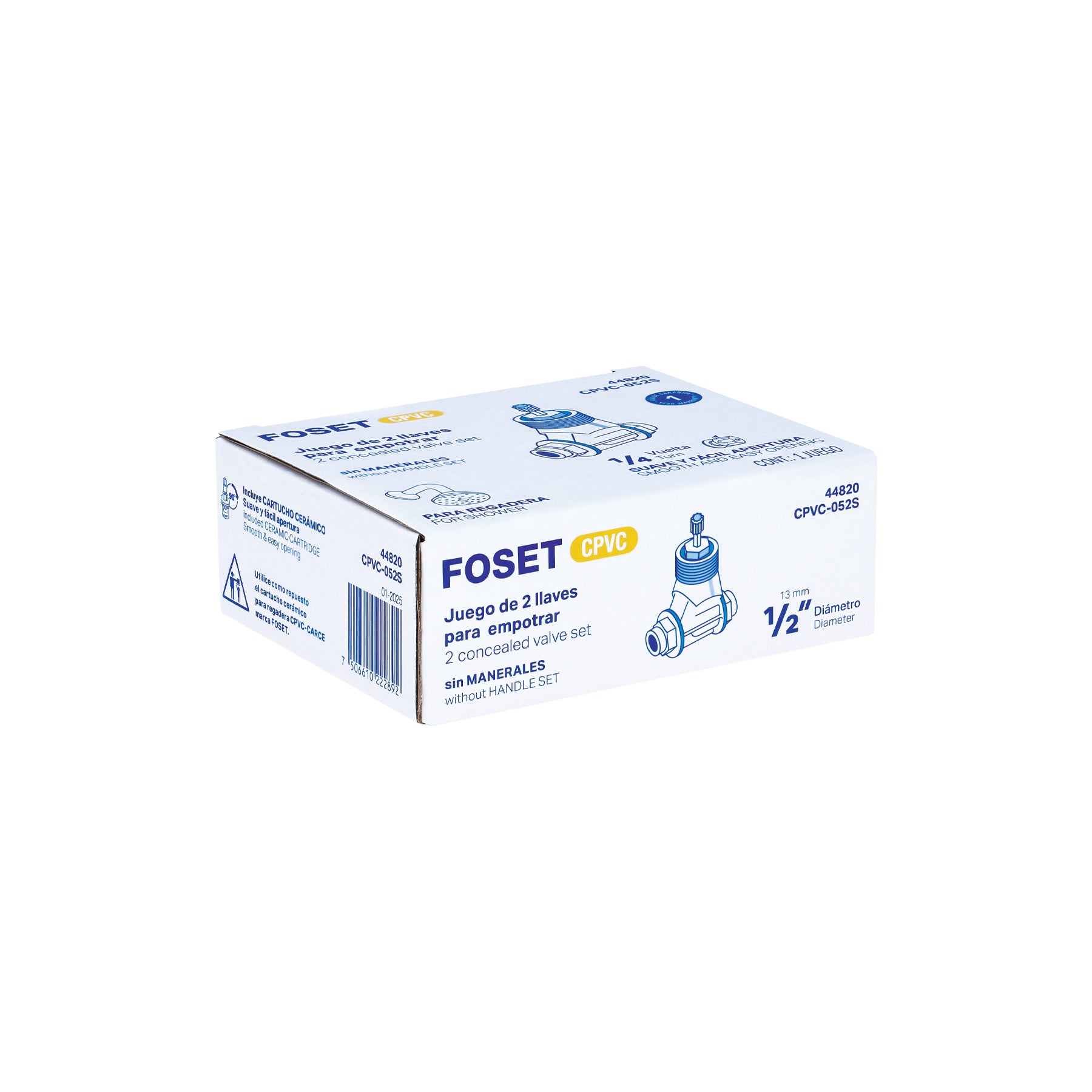 Juego de 2 llaves de empotrar CPVC 1/2" para regadera, FOSET