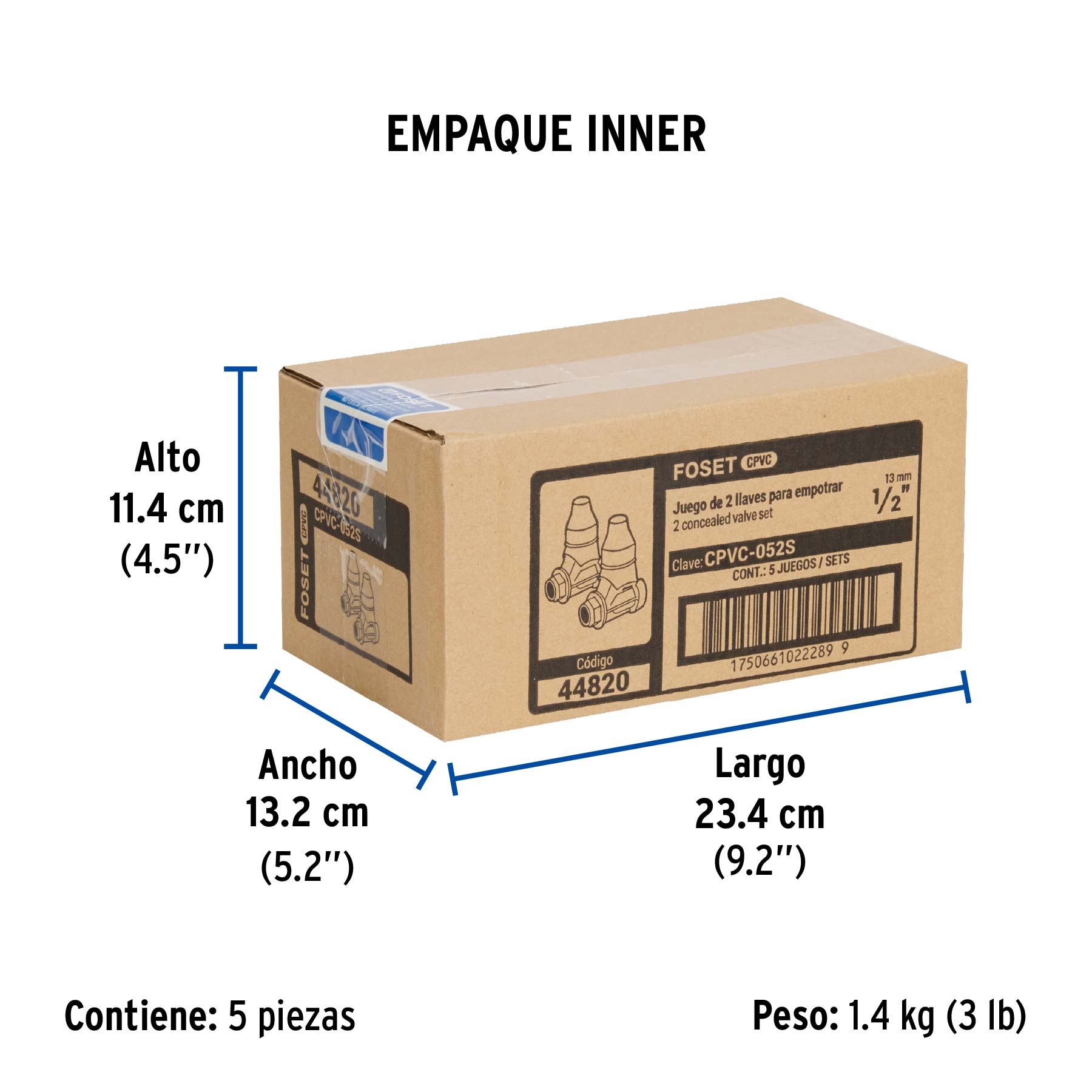 Juego de 2 llaves de empotrar CPVC 1/2" para regadera, FOSET - Empaque