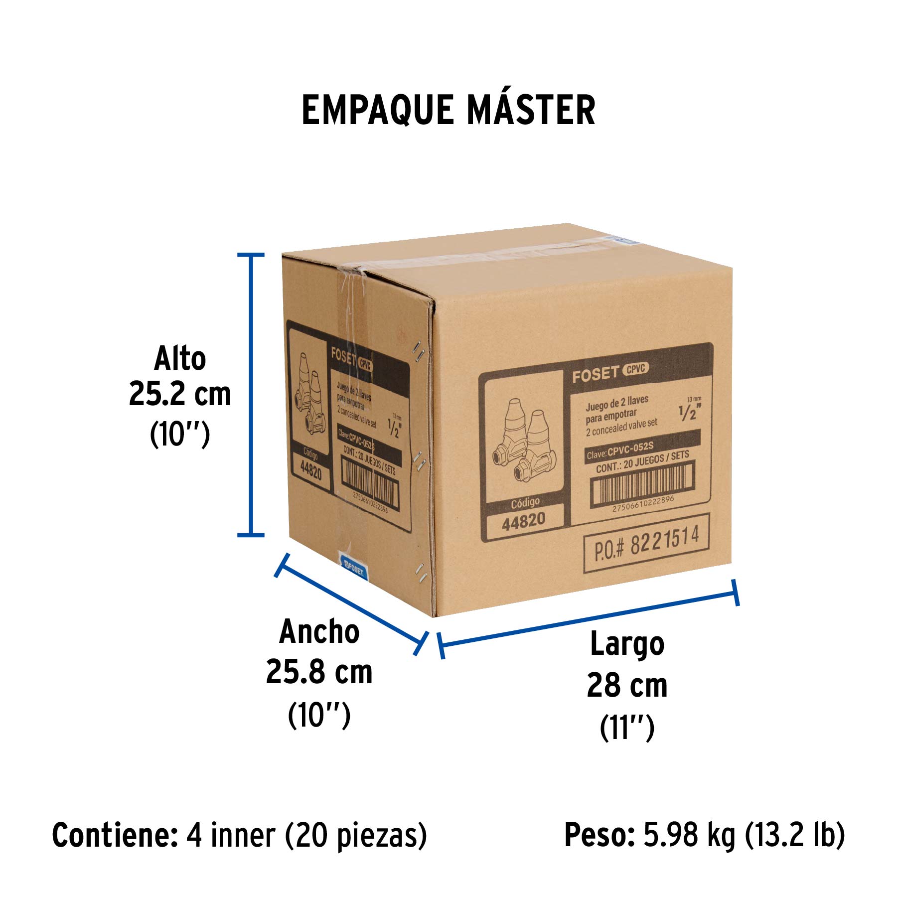 Juego de 2 llaves de empotrar CPVC 1/2" para regadera, FOSET - Empaque