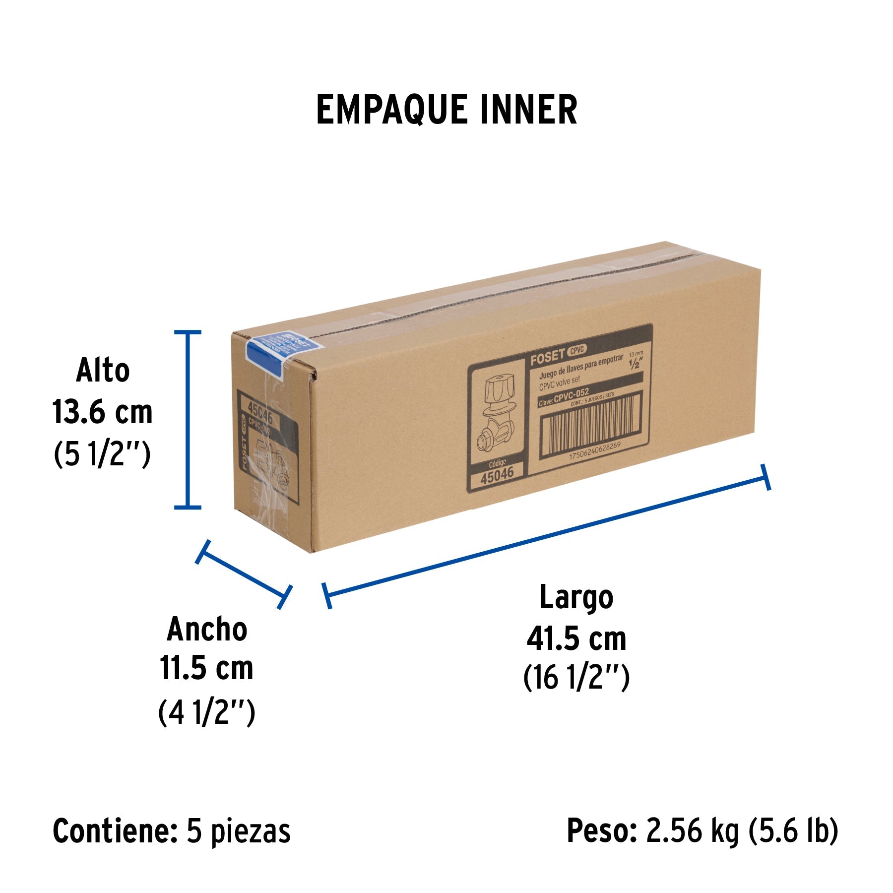 Juego de 2 llaves de empotrar CPVC 1/2" con maneral, FOSET - Empaque