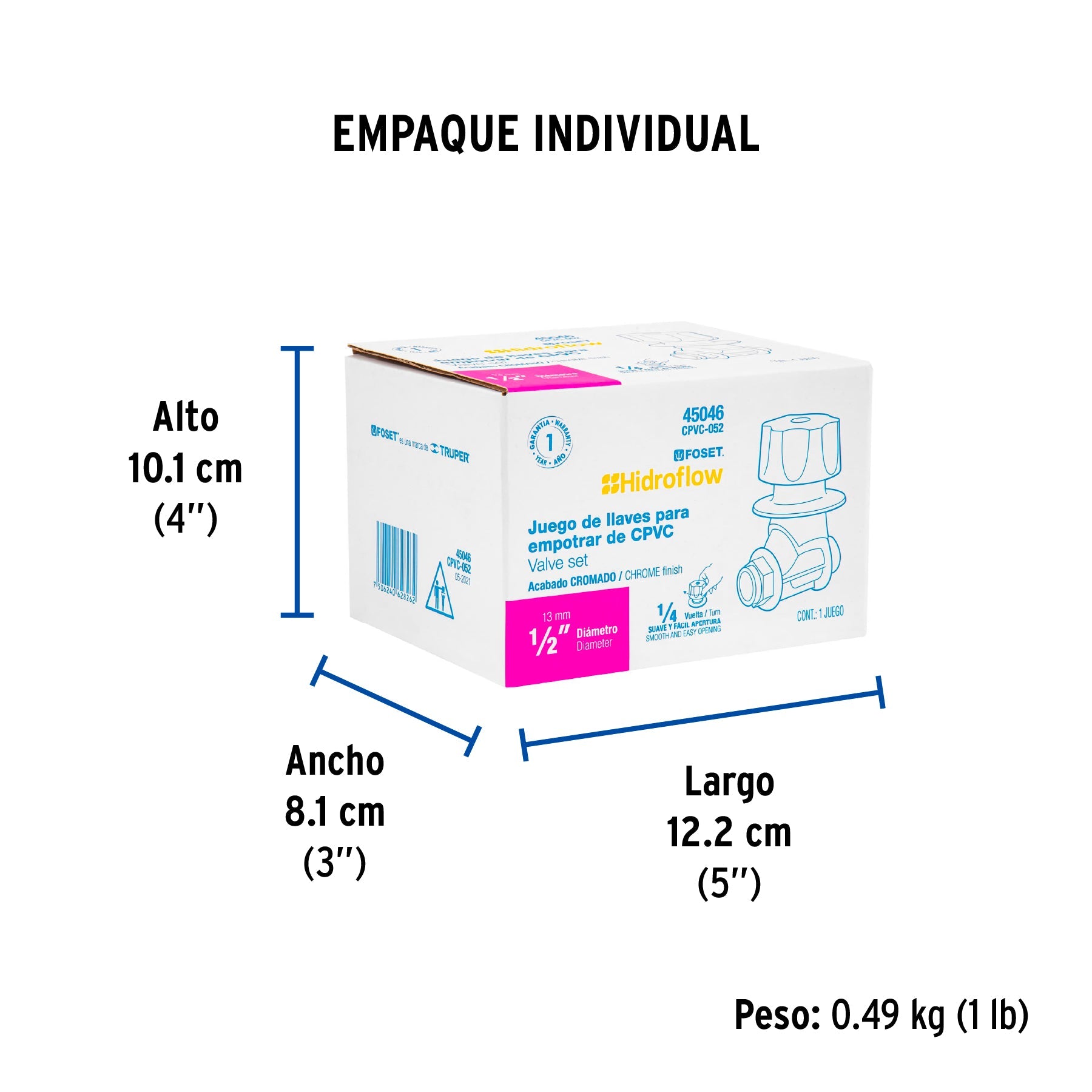 Juego de 2 llaves de empotrar CPVC 1/2" con maneral, FOSET - Empaque