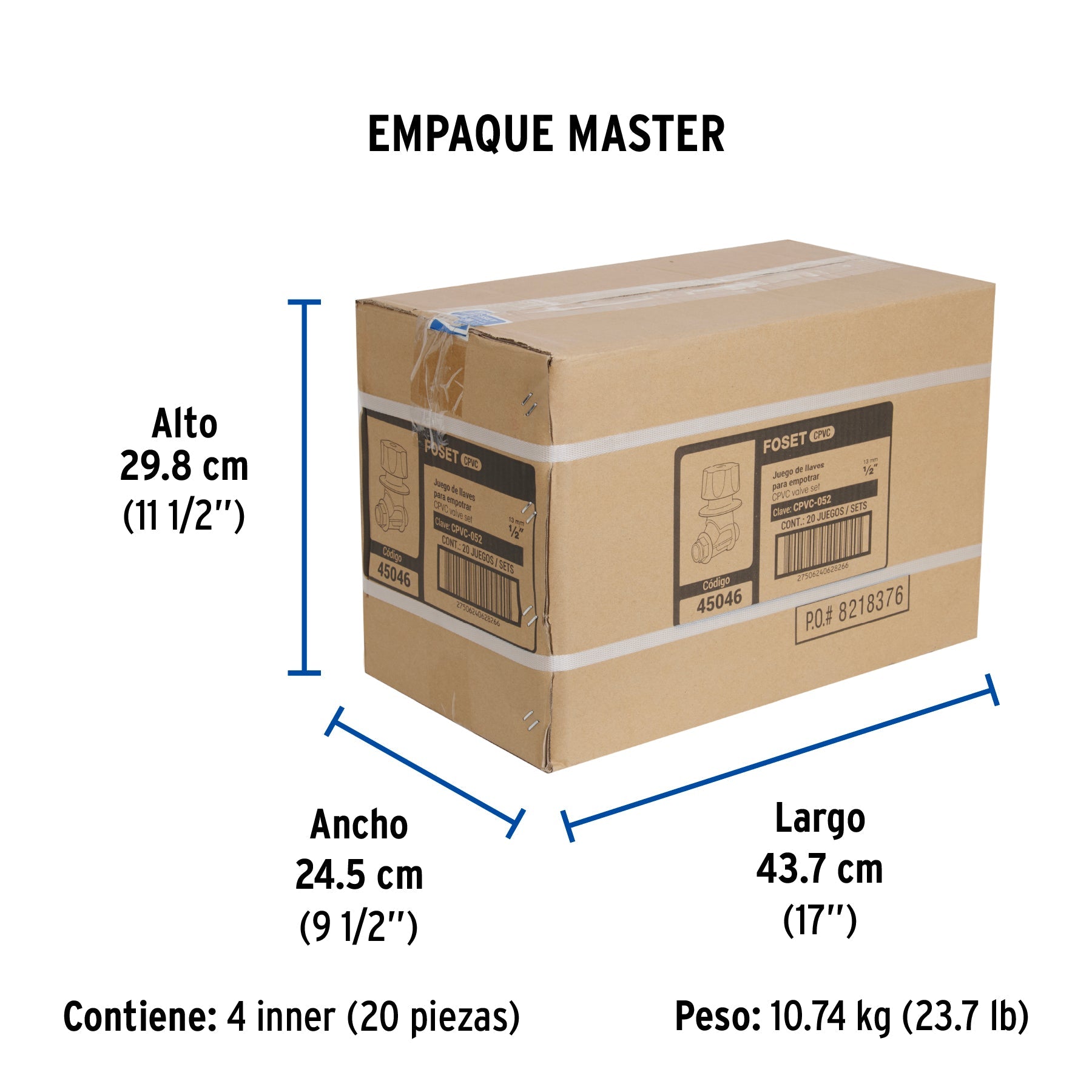 Juego de 2 llaves de empotrar CPVC 1/2" con maneral, FOSET - Empaque