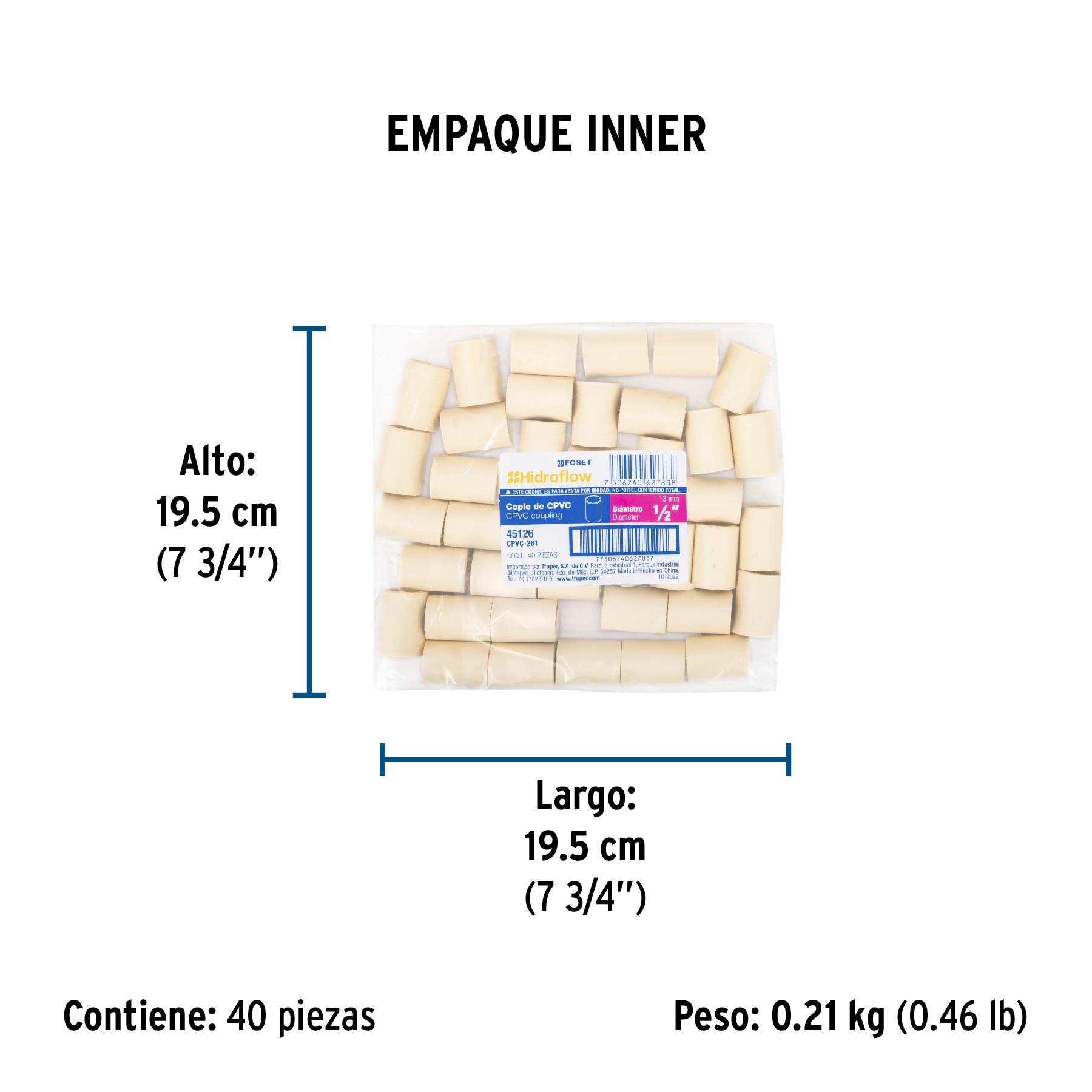 Cople de CPVC de 1/2", FOSET - Empaque