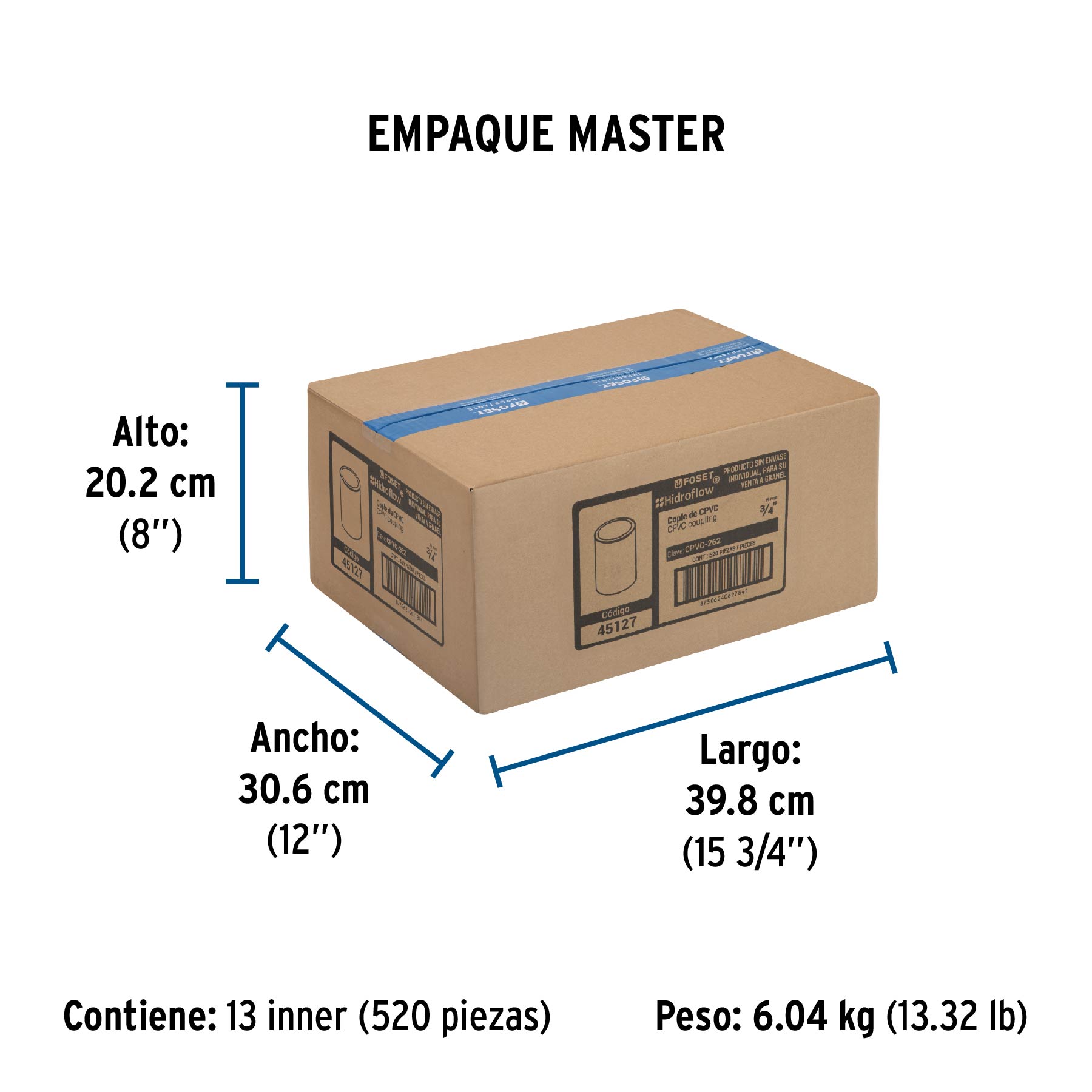 Cople de CPVC de 3/4", FOSET - Empaque