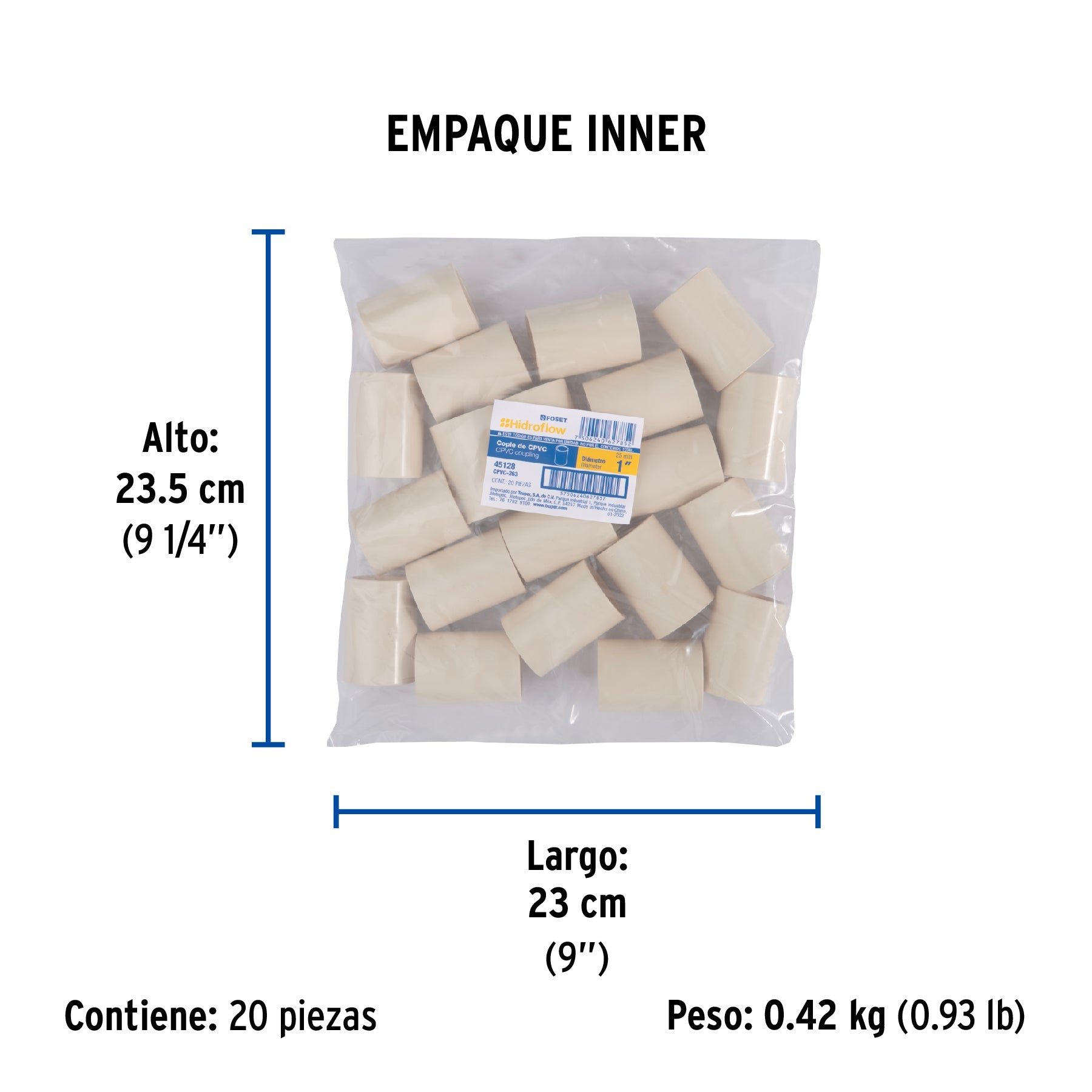 Cople de CPVC de 1", FOSET - Empaque