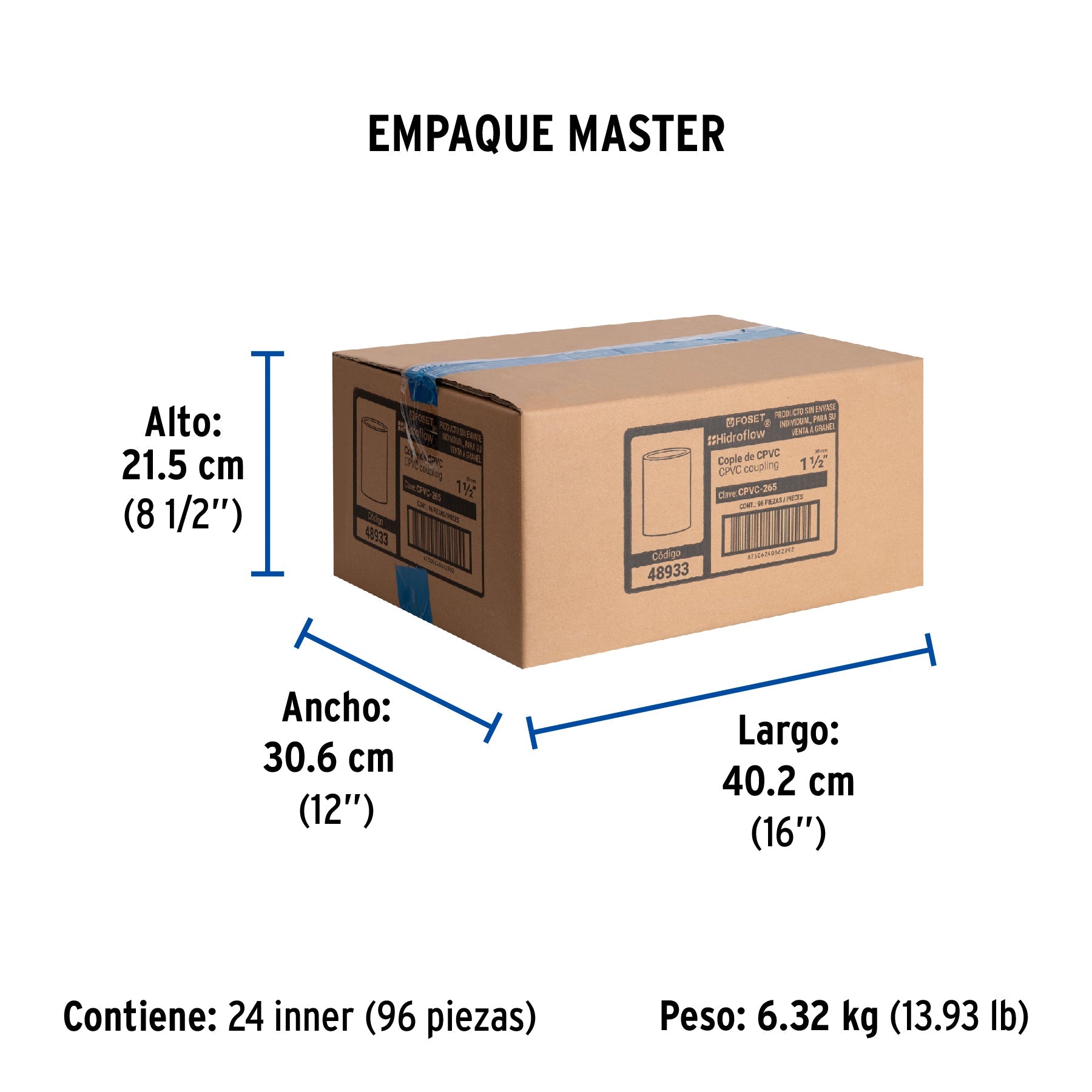 Cople de CPVC de 1-1/2", FOSET - Empaque