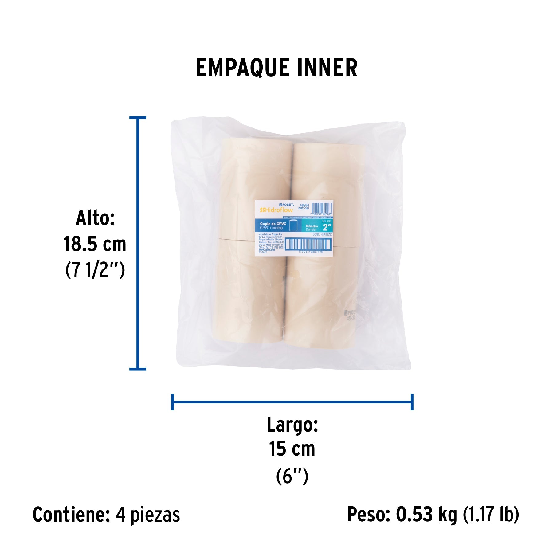 Cople de CPVC de 2", FOSET - Empaque