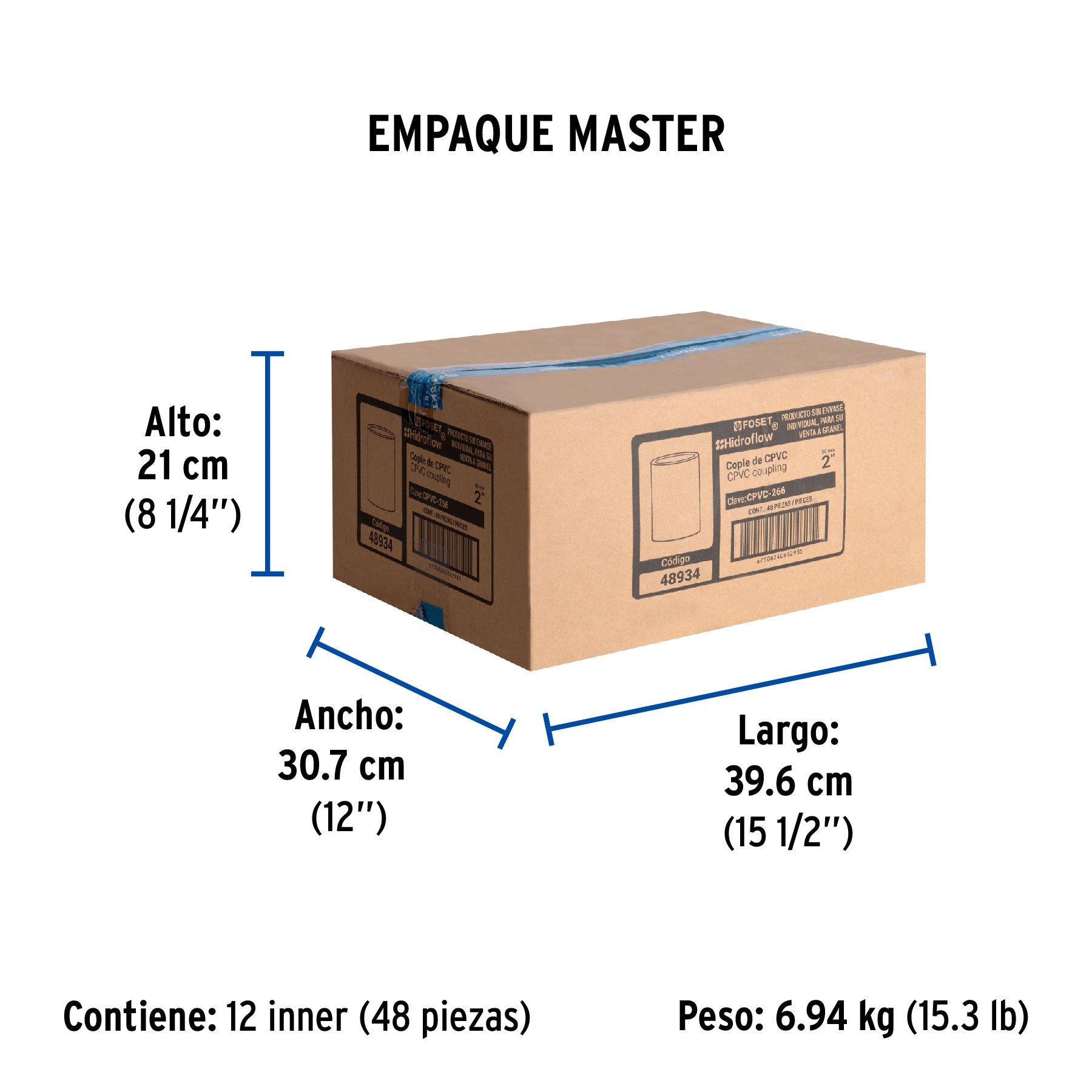 Cople de CPVC de 2", FOSET - Empaque