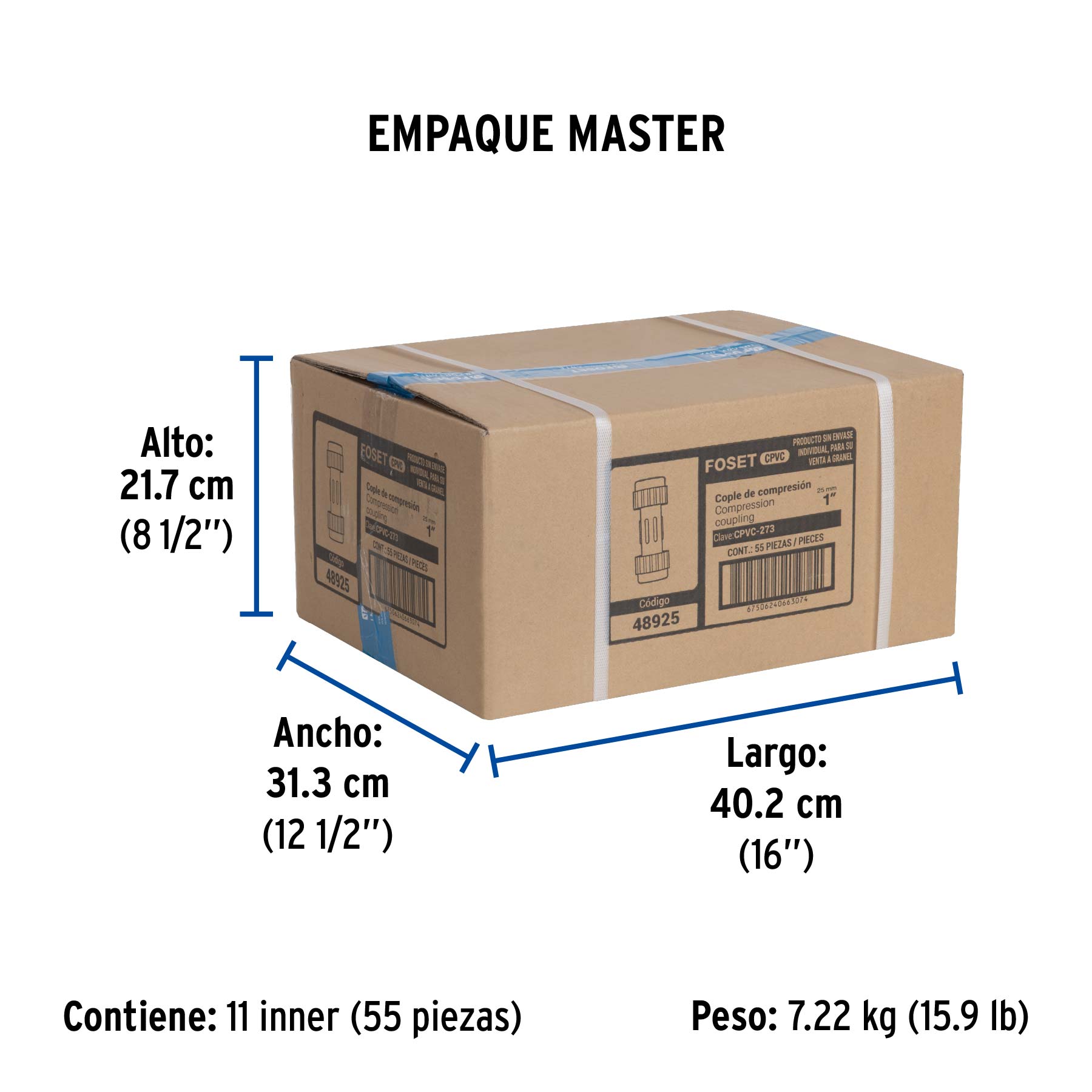 Cople de compresión CPVC de 1", FOSET - Empaque