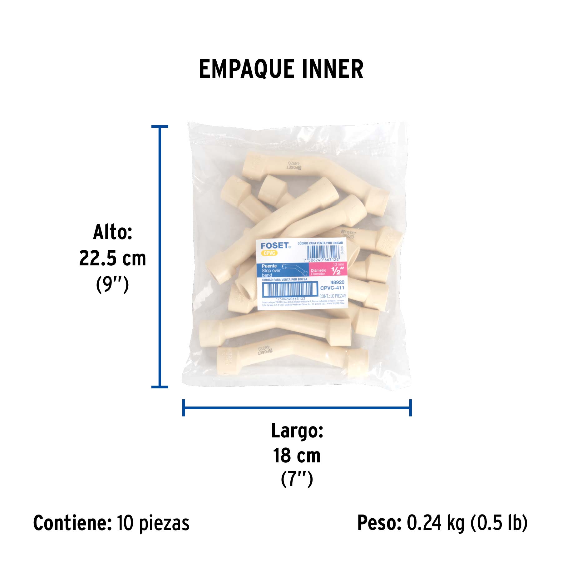Puente de CPVC 1/2", FOSET - Empaque