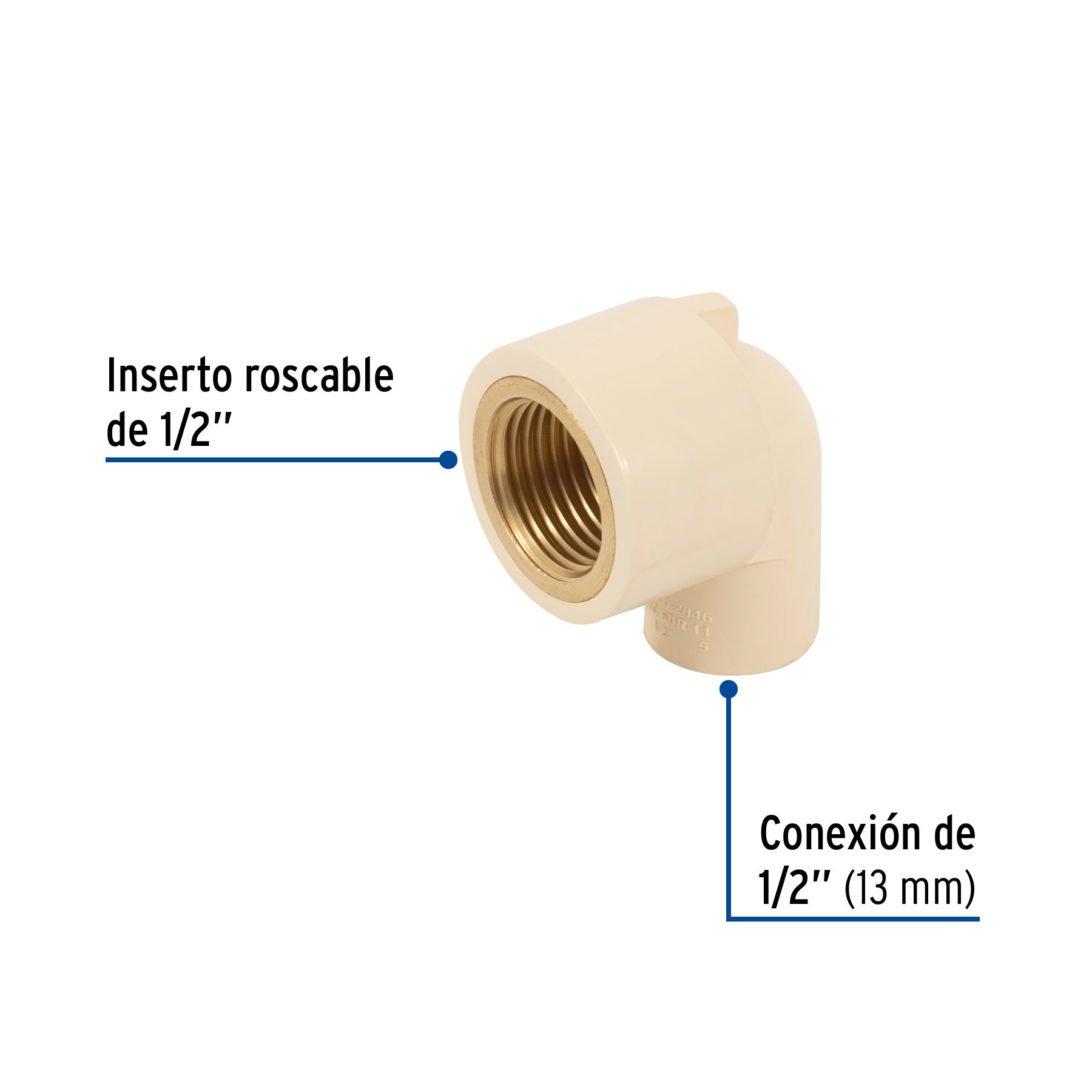 Codo 90° de CPVC con inserto latón 1/2", FOSET